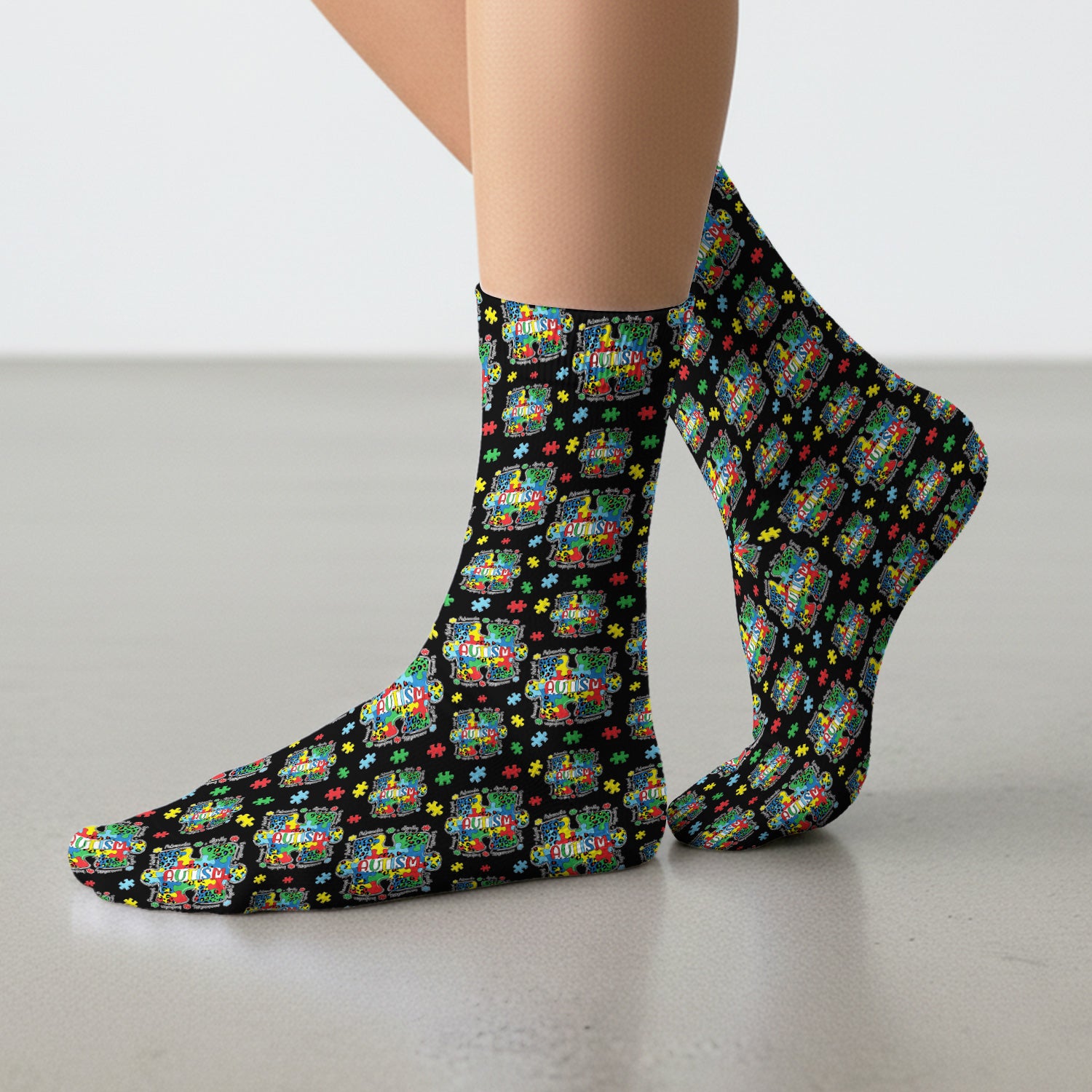 Autism Awareness Puzzle Pattern Print Socks, Adult Socks for Men and Women