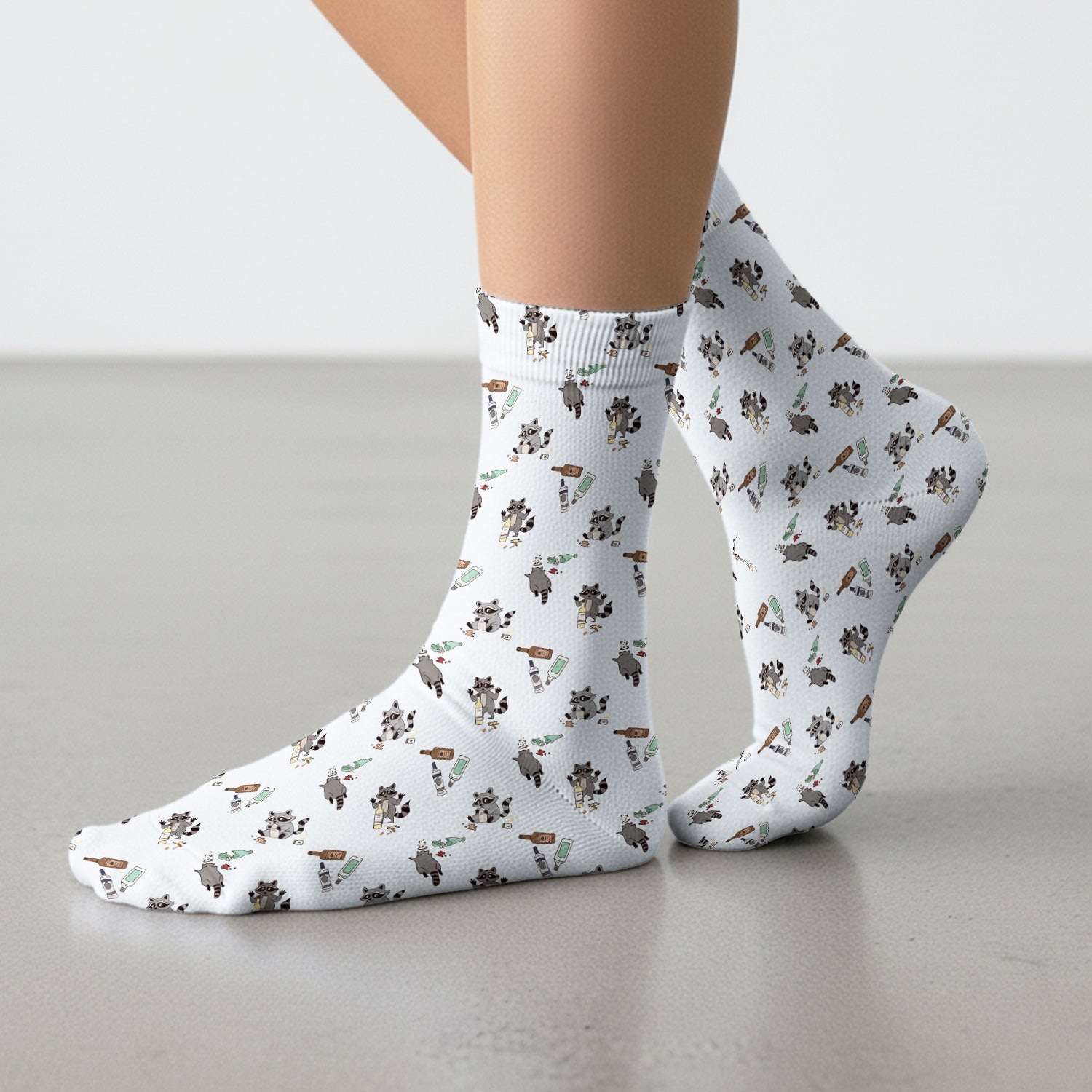 Messy Drunk Raccoon Pattern Socks, Adult Socks for Men and Women
