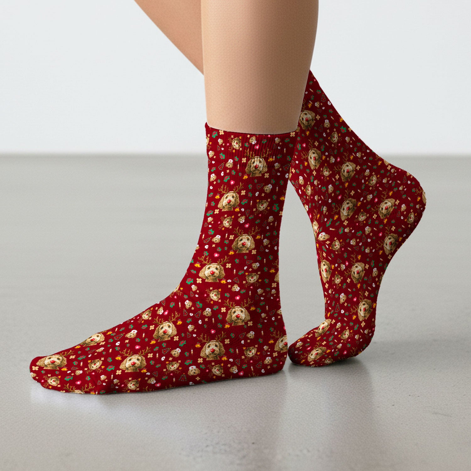 Christmas Labradoodle Socks for Nurse Doctor - Funny Reindeer Dog Adult Socks for Men and Women