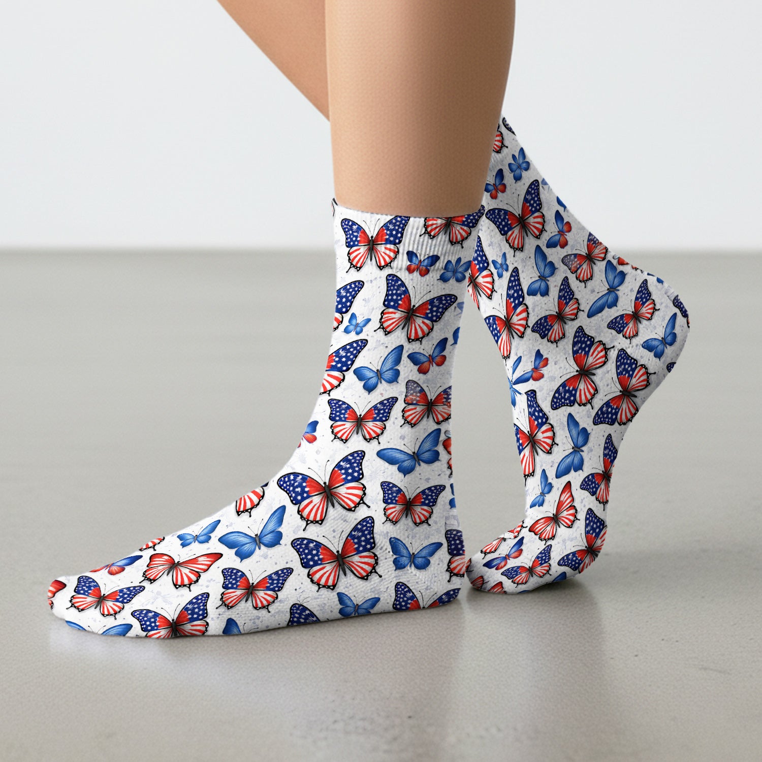Charming Patriotic Butterfly Star Pattern Socks, Socks for Nurse Doctor