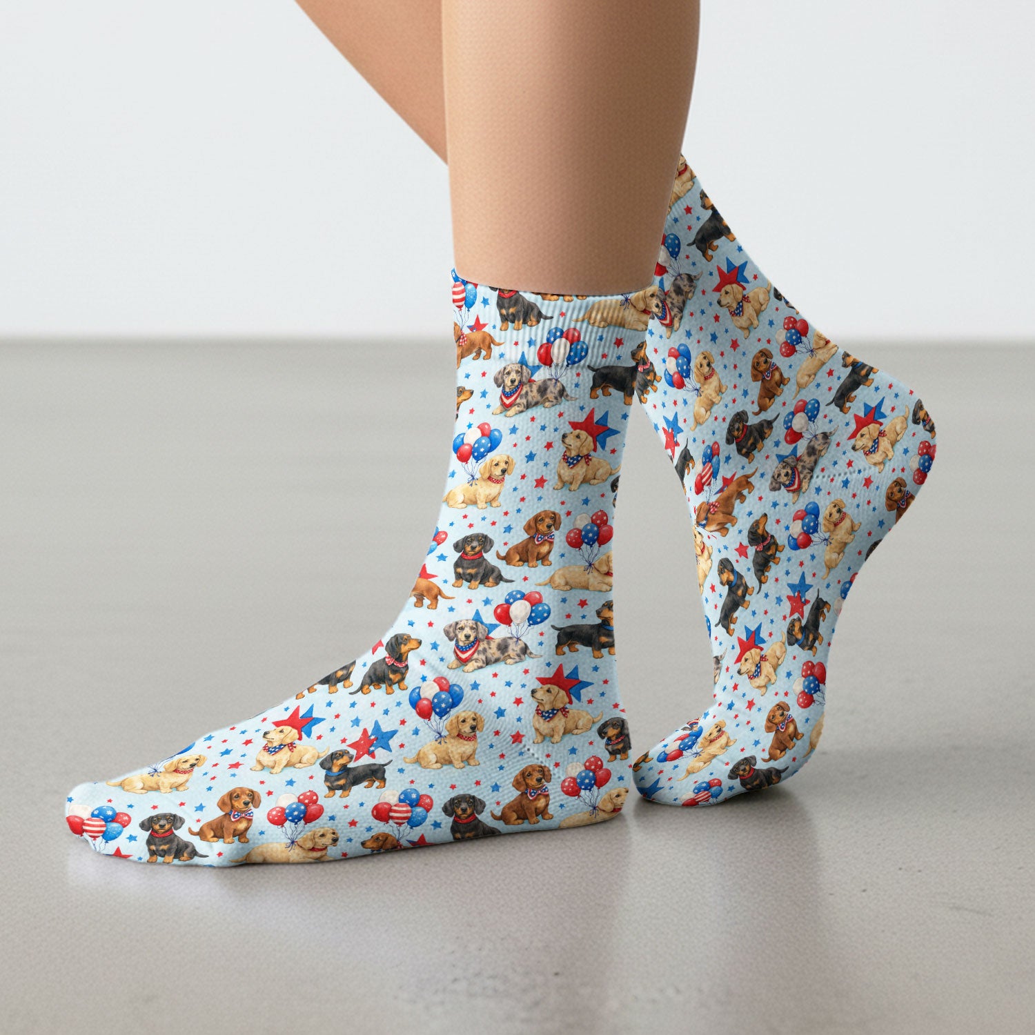 Cute Patriotic Dachshund Balloon Star Pattern Socks, Socks for Nurse Doctor