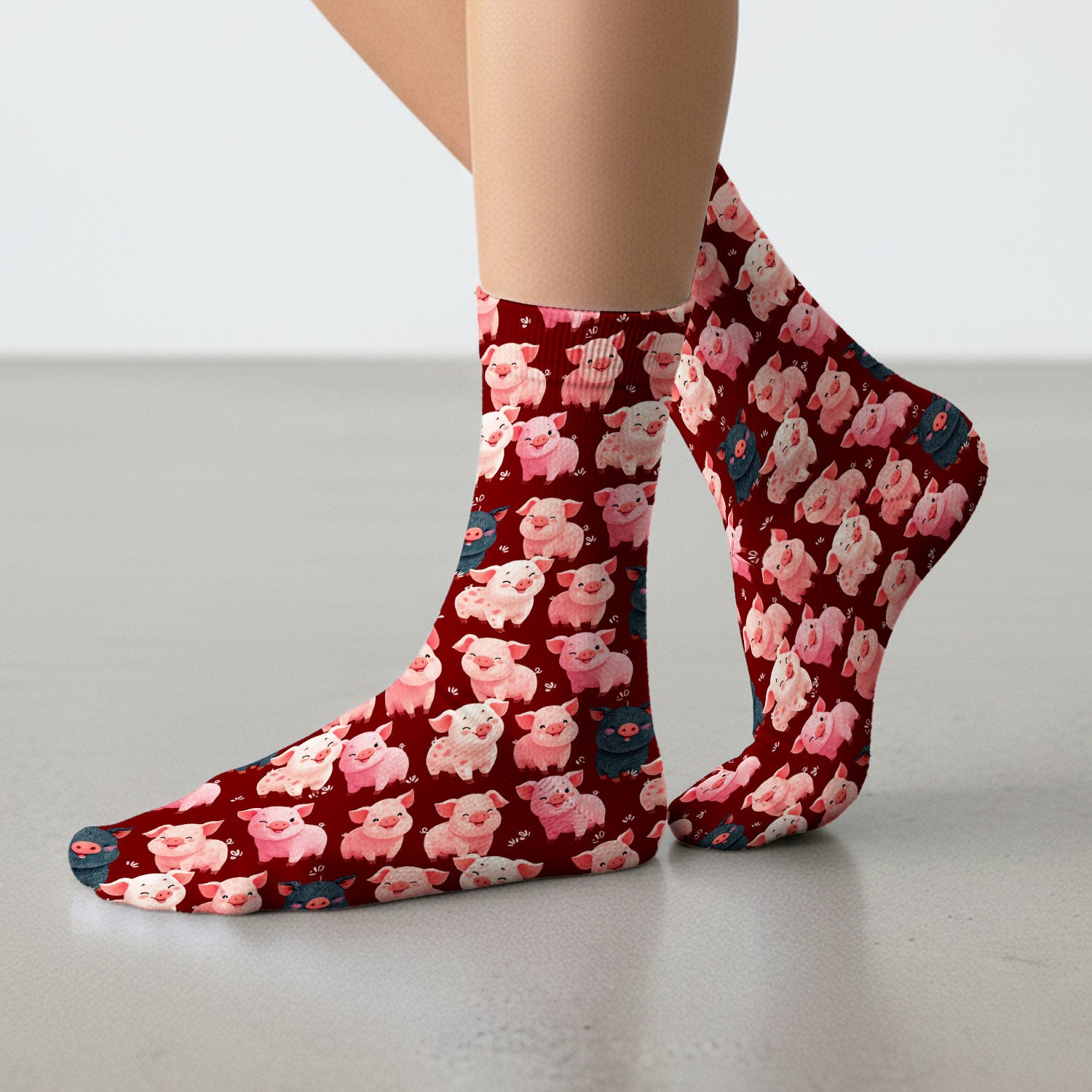 Funny Farm Pig Cartoon Pattern Socks, Breathable Fabrics Medical Uniform
