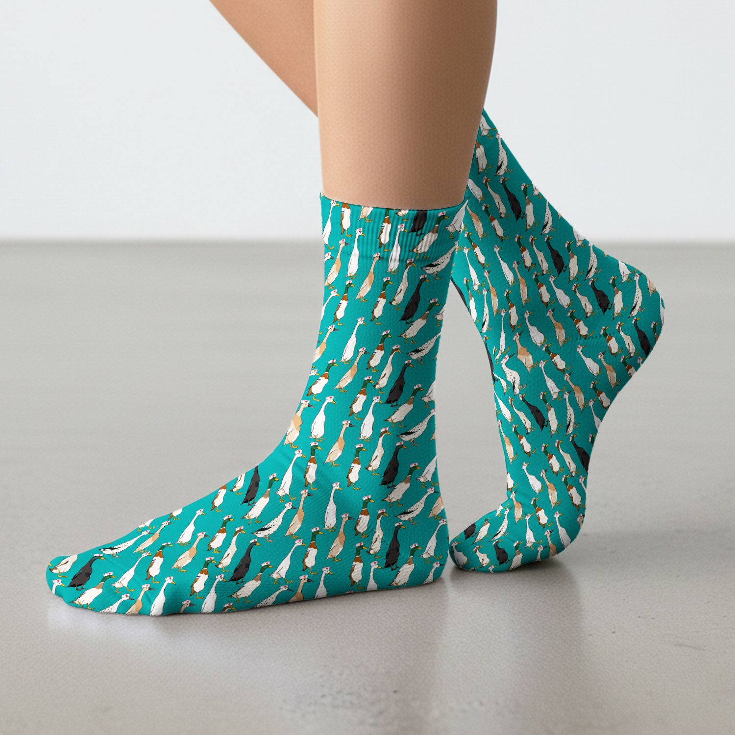 Funny Nurse Duck Pattern Socks, Breathable Fabrics Medical Uniform