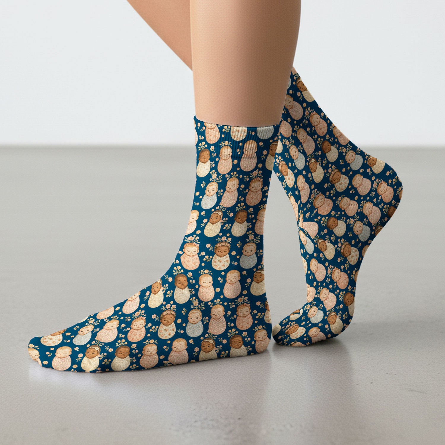 Sweet Newborn Baby Floral Print Medical Socks, Breathable Fabrics Medical Uniform