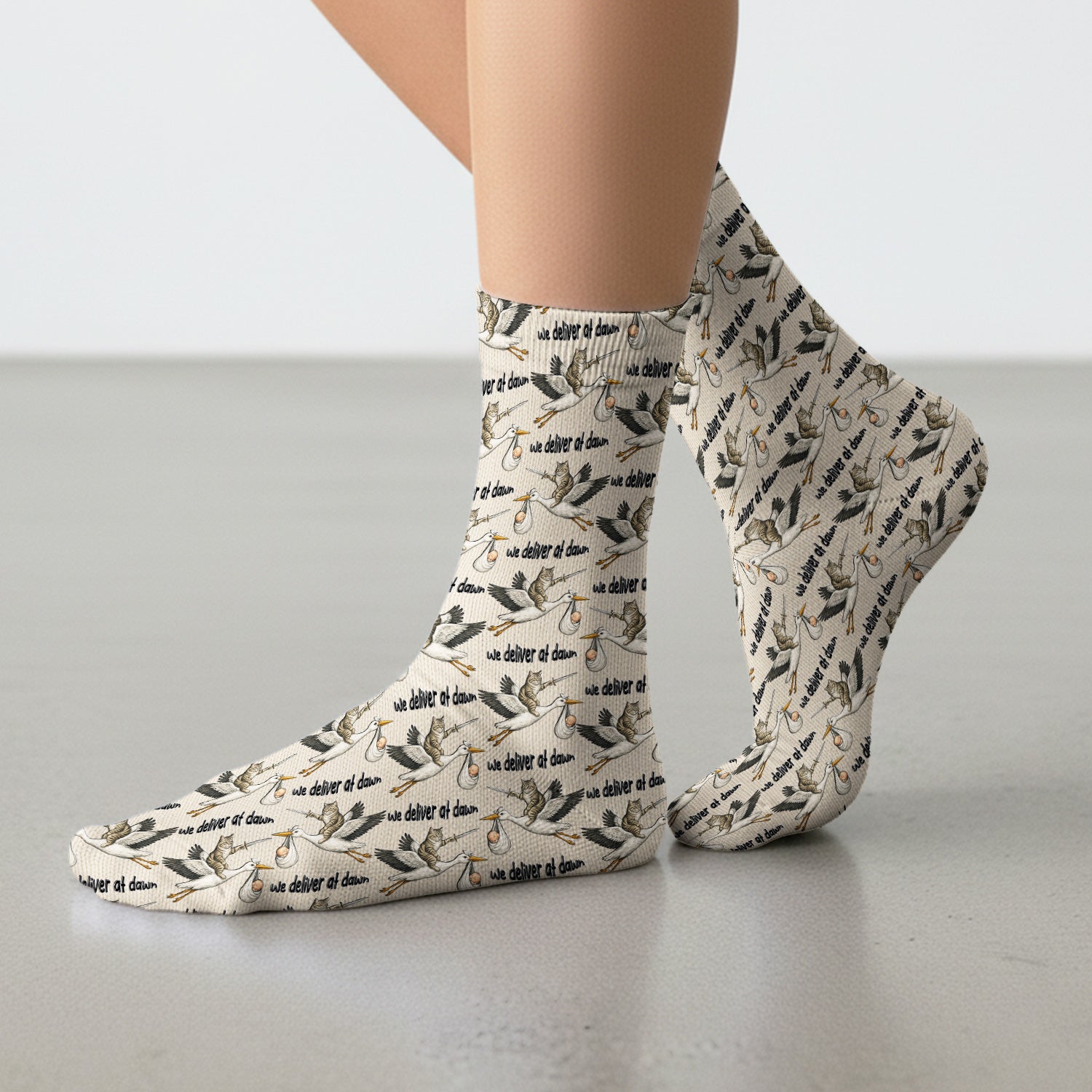 Funny Stork Cat Delivery Pattern Socks, Adult Socks for Men and Women