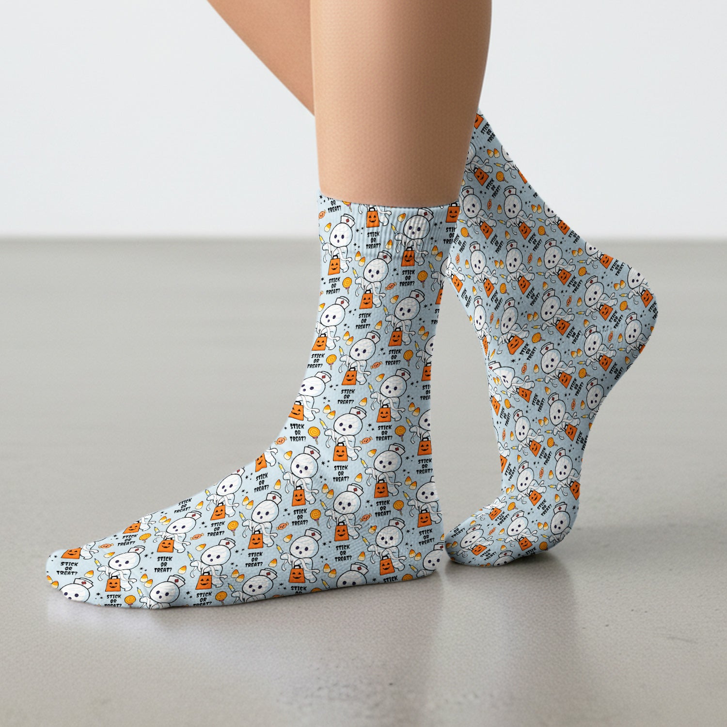 Funny Halloween Stick Or Treat Mummy Nurse Socks, Adult Socks for Men and Women