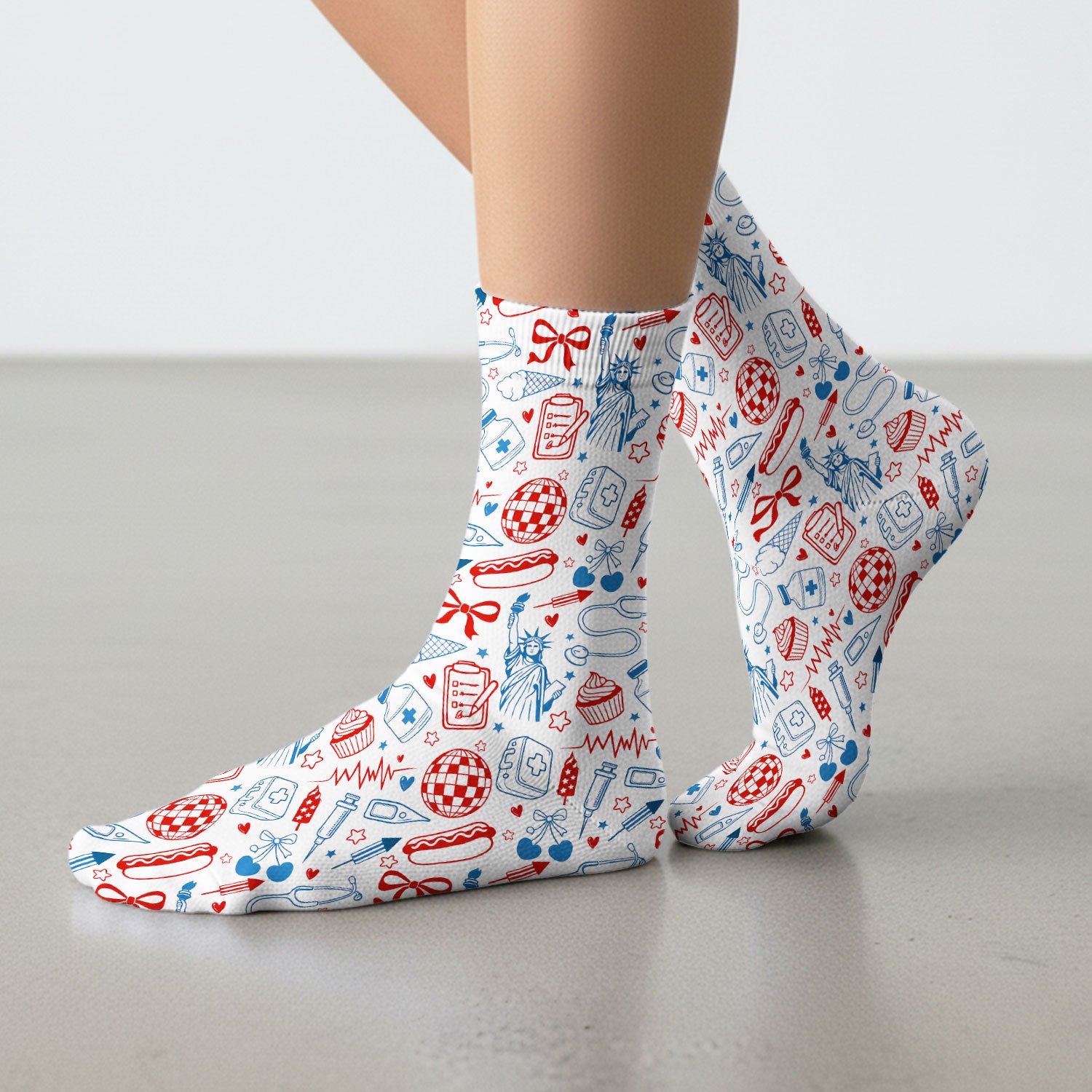 Patriotic Nurse Medical Icons Pattern Print Socks, Adult Socks for Men and Women