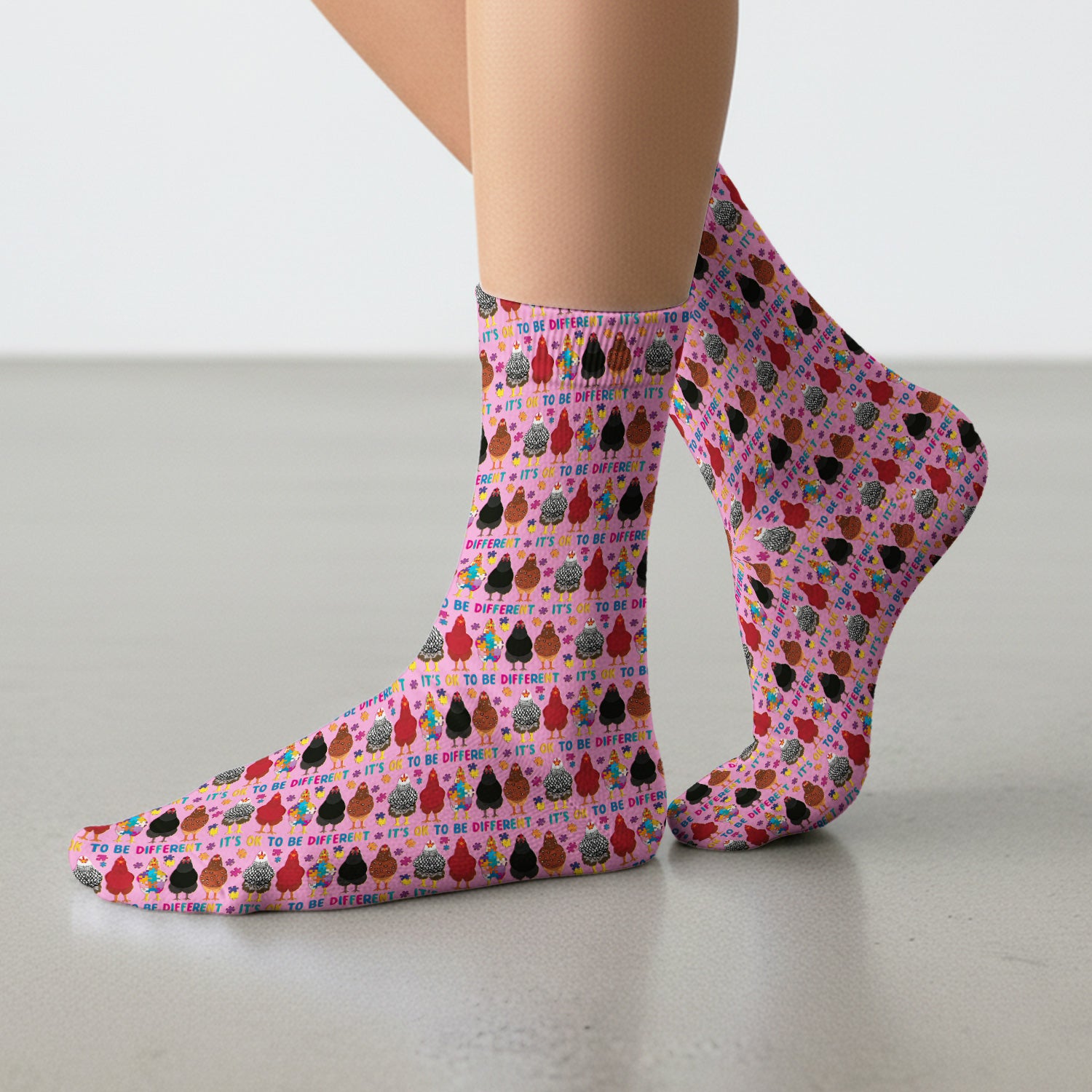 Autism Chicken It’s OK to Be Different Print Socks, Breathable Fabrics Medical Uniform