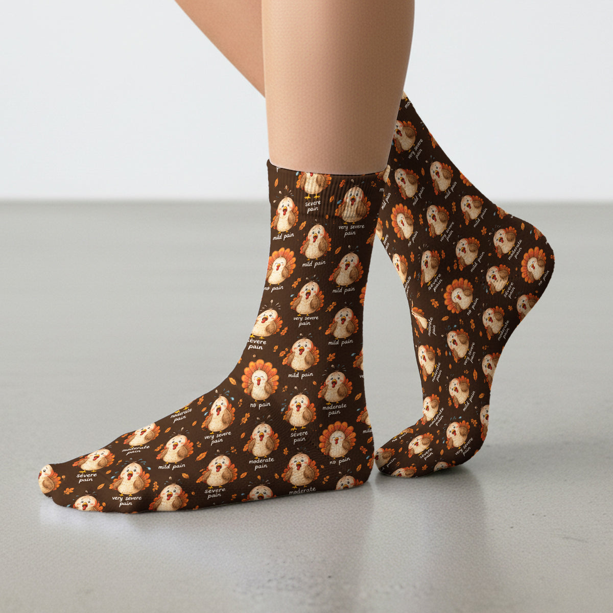 Funny Thanksgiving Turkey Pain Scale Pattern Socks, Adult Socks for Men and Women