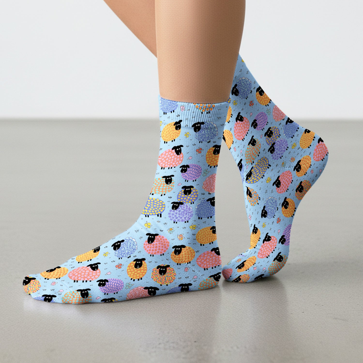 Funny Colorful Sheep Pattern Socks, Breathable Fabrics Medical Uniform