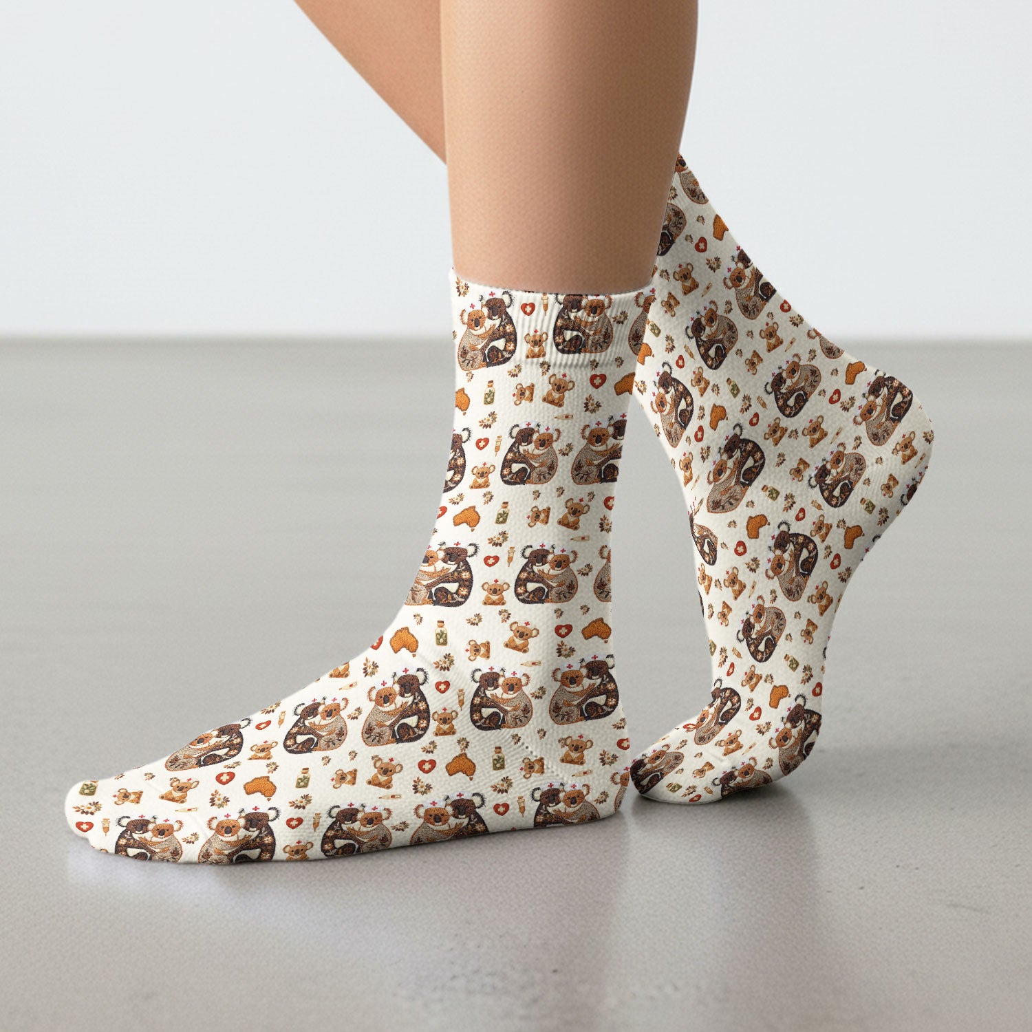 Cute Cartoon Koala Valentine Nurse Design Sock, Breathable Fabrics Medical Uniform