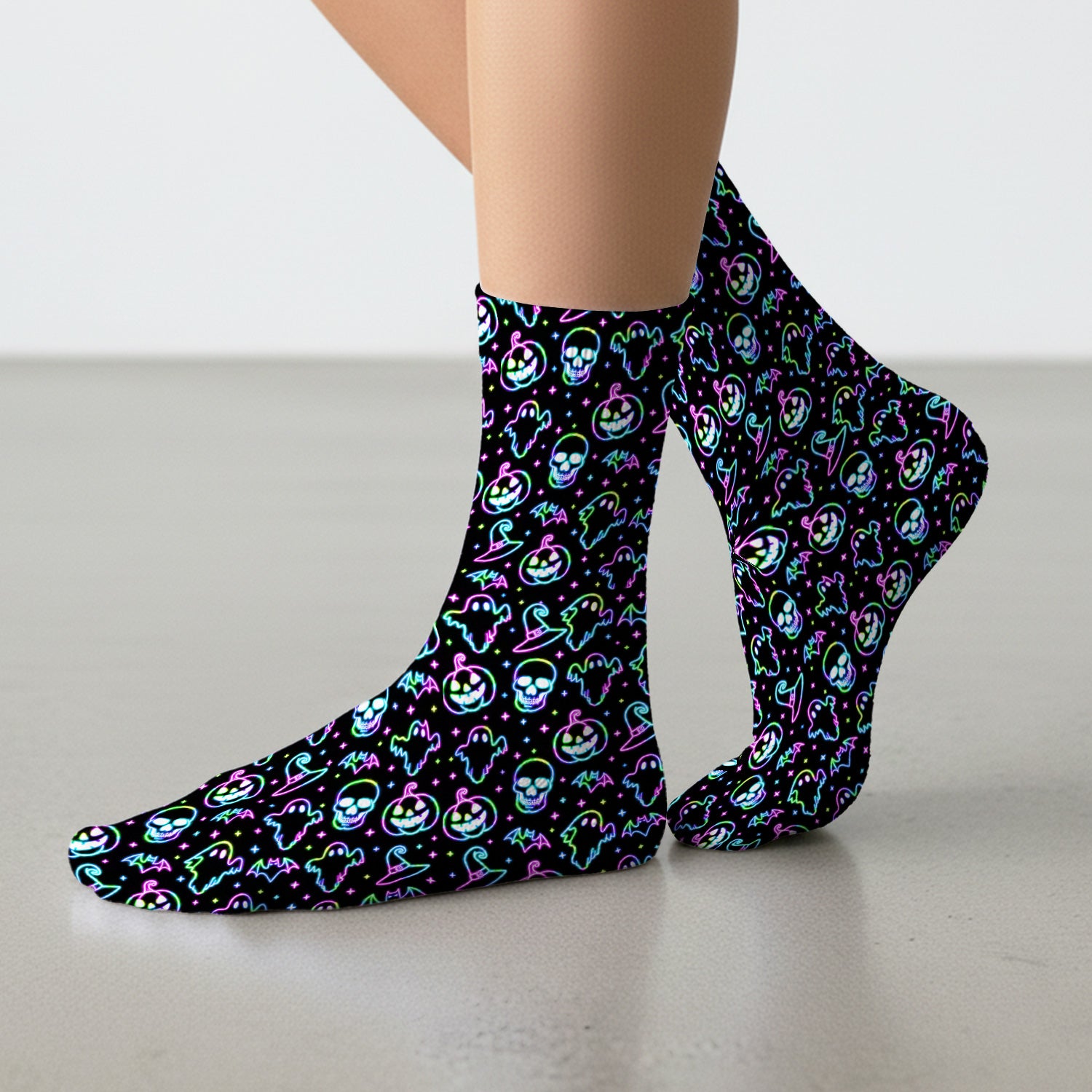 Pumpkin Skull Spooky Print Socks, Adult Socks for Men and Women
