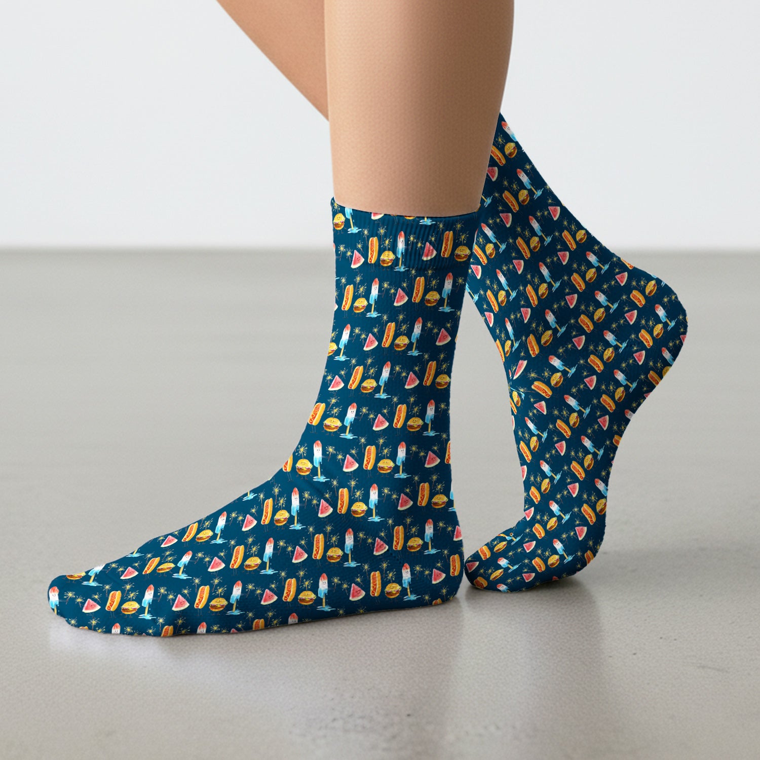 Funny Summer Food Icons Pattern Socks, Breathable Fabrics Medical Uniform