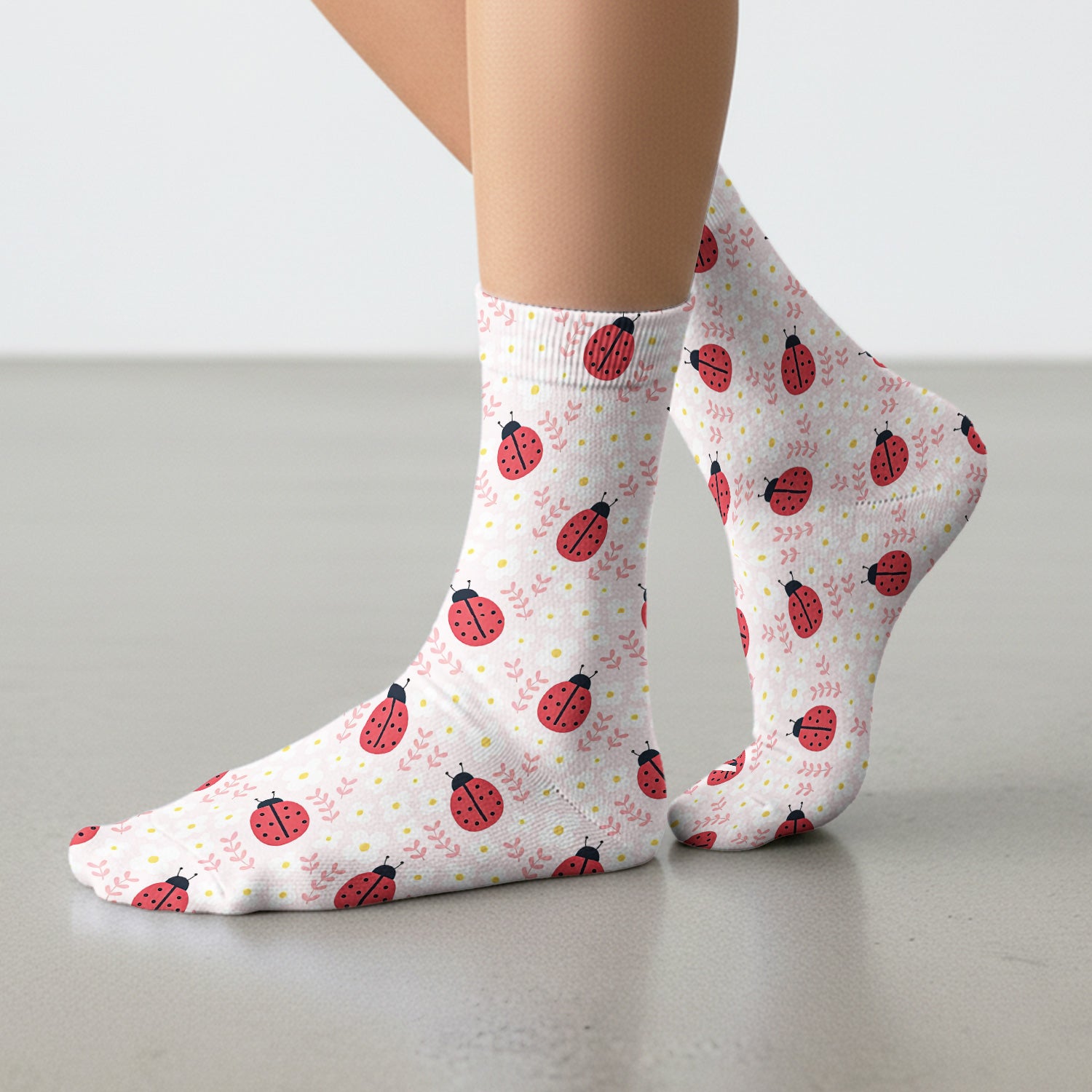 Lovely Ladybug Blossom Garden Print Socks, Socks for Nurse Doctor