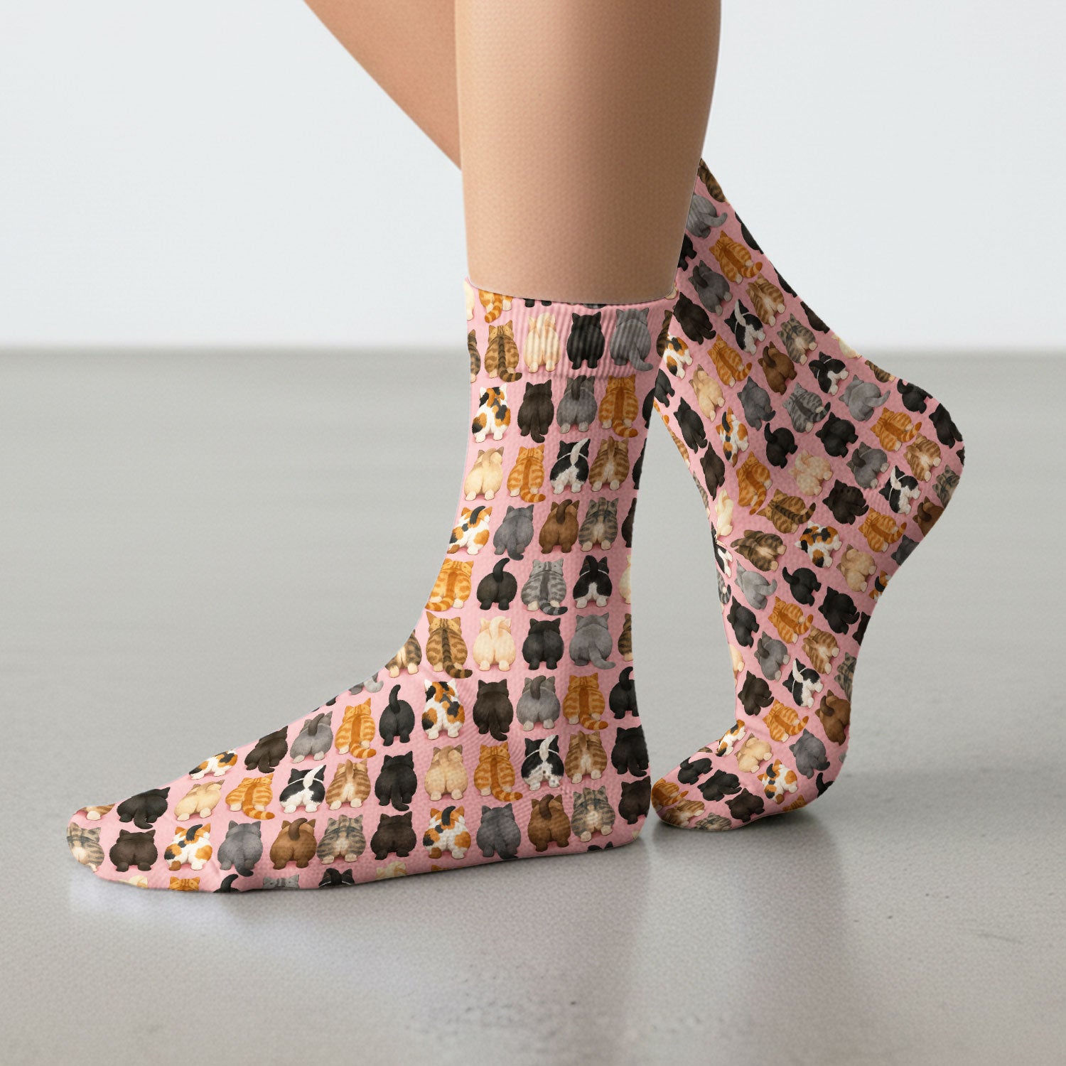 Cute Cats Back View Pattern Socks, Adult Socks for Men and Women