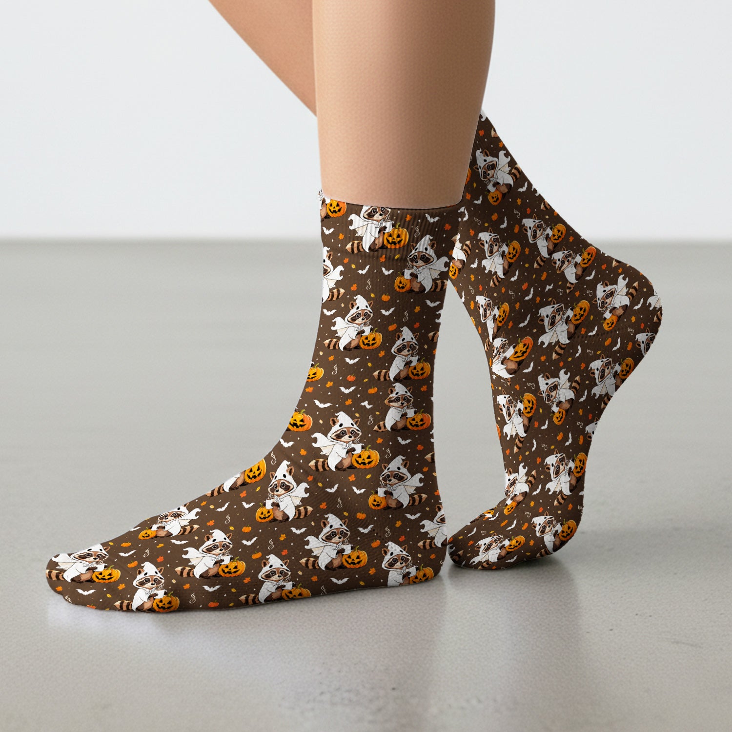 Halloween Ghost Raccoon Pumpkin Socks, Adult Socks for Men and Women
