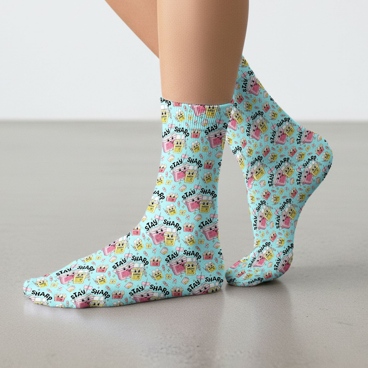 Stay Sharp Nurse Scrub Socks, Cute Medical Pattern Scrubs, Breathable Fabrics Nursing Uniform