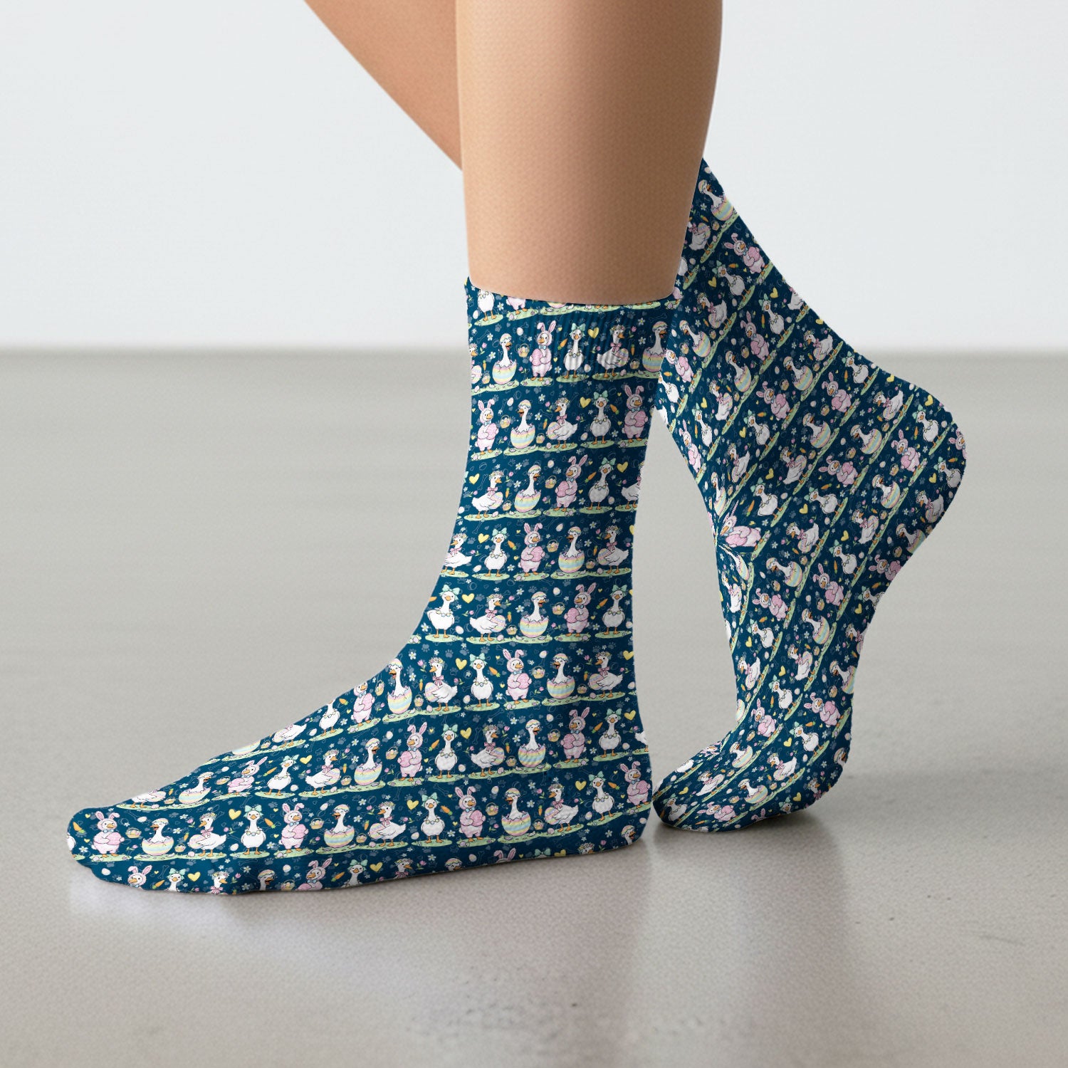Easter Goose Bunny Egg Print Socks, Breathable Fabrics Medical Uniform
