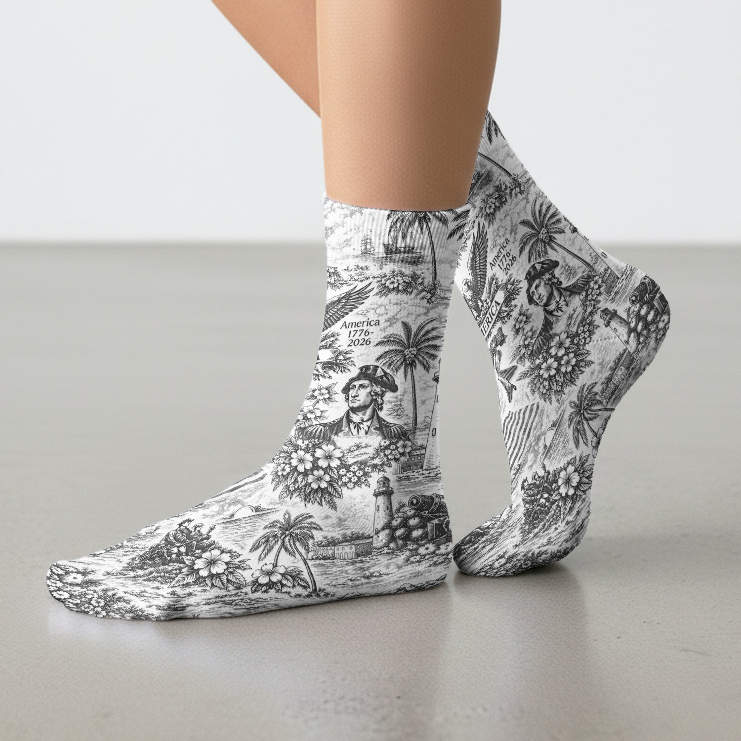 Patriotic America Heritage Toile Pattern Sock, Breathable Fabrics Medical Uniform