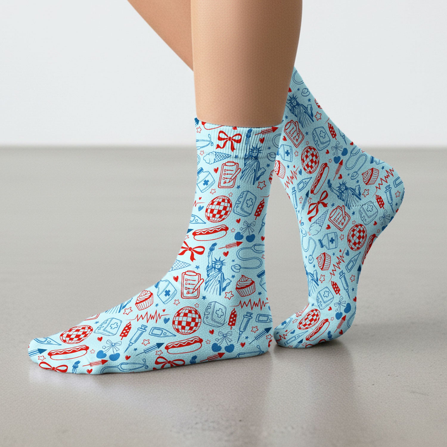 Patriotic Nurse Medical Icons Pattern Print Socks, Adult Socks for Men and Women