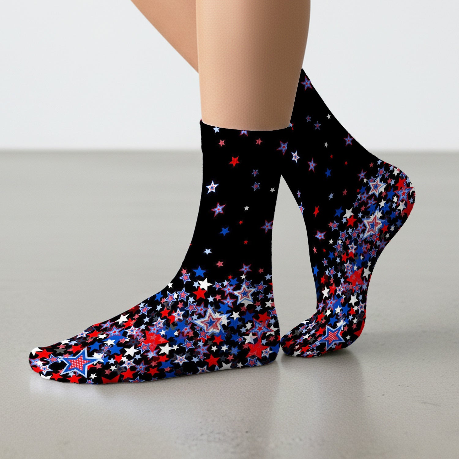 Festive Patriotic Ribbon Bow Star Pattern Socks, Adult Socks for Men and Women