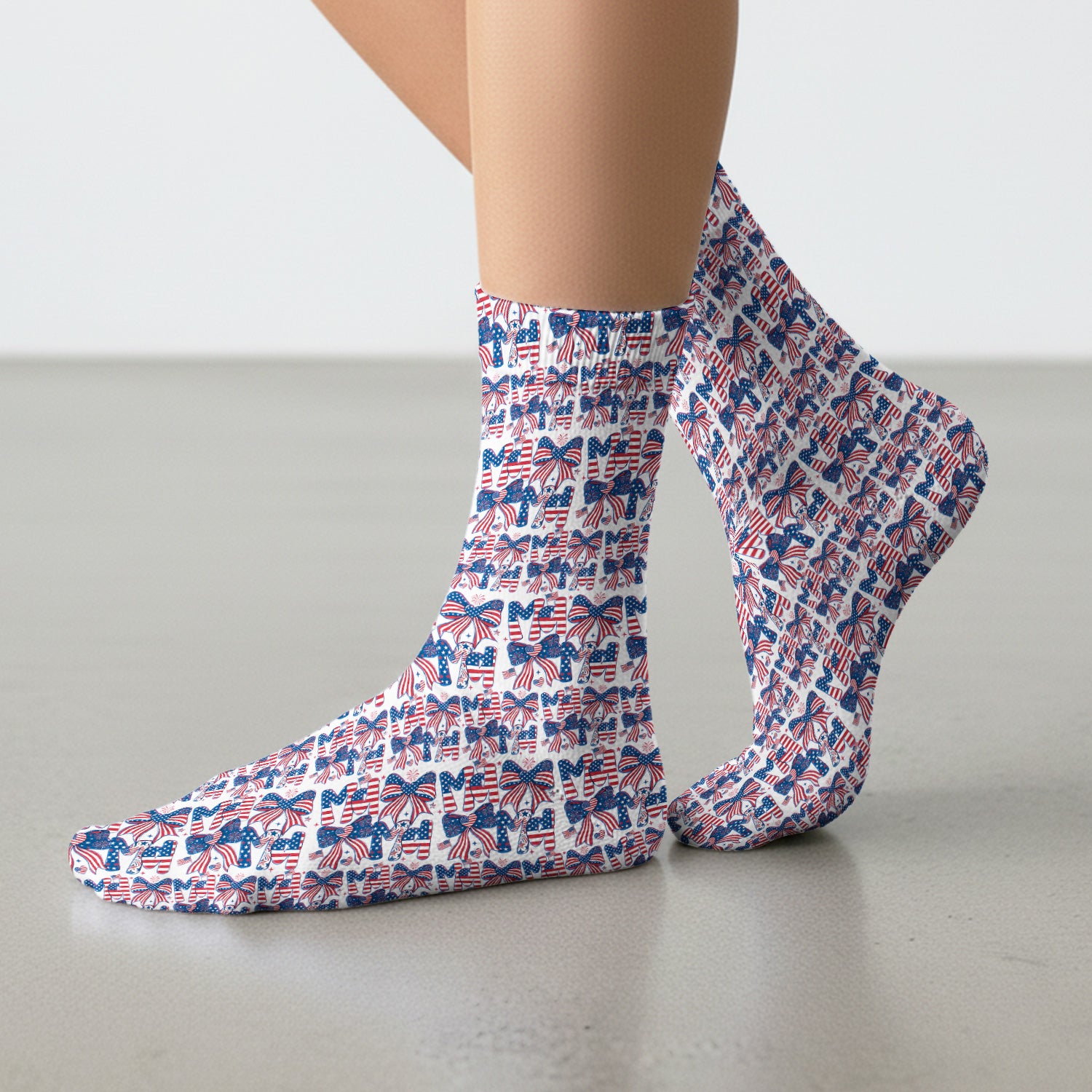 American Flag MAMA Bow Pattern Socks, Breathable Fabrics Medical Uniform