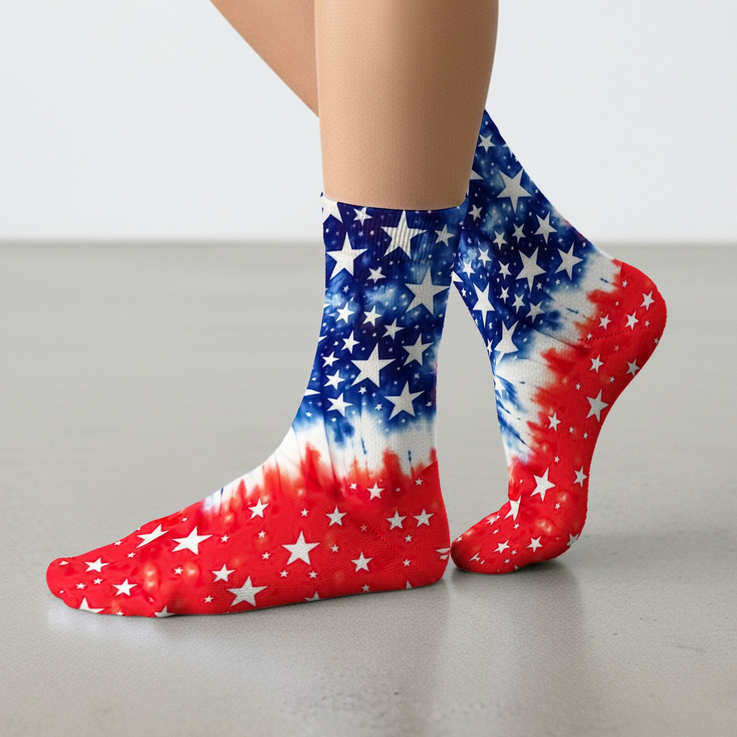 Patriotic Stars Tie Dye Pattern Socks, Adult Socks for Men and Women