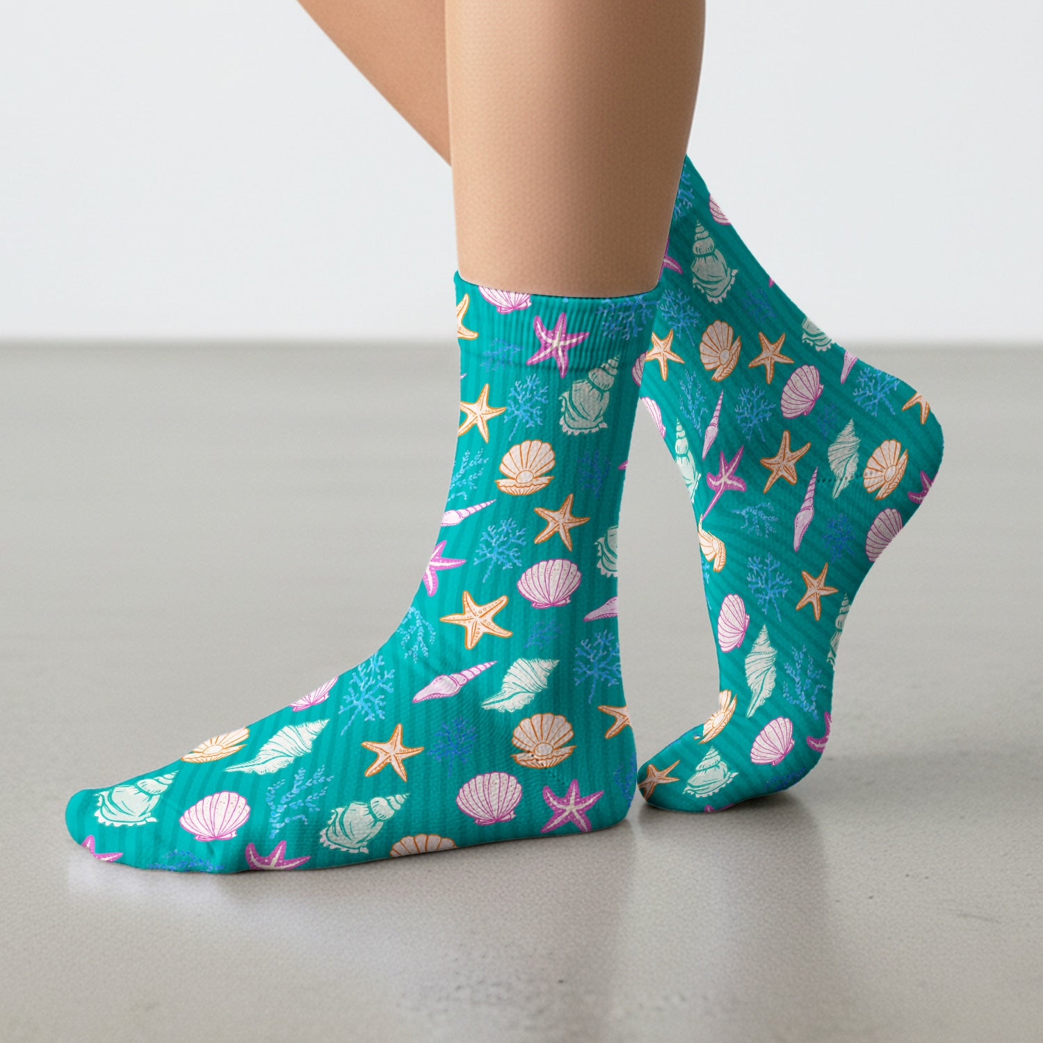 Colorful Seashell Starfish Ocean Stripe Pattern Sock, Breathable Fabrics Medical Uniform