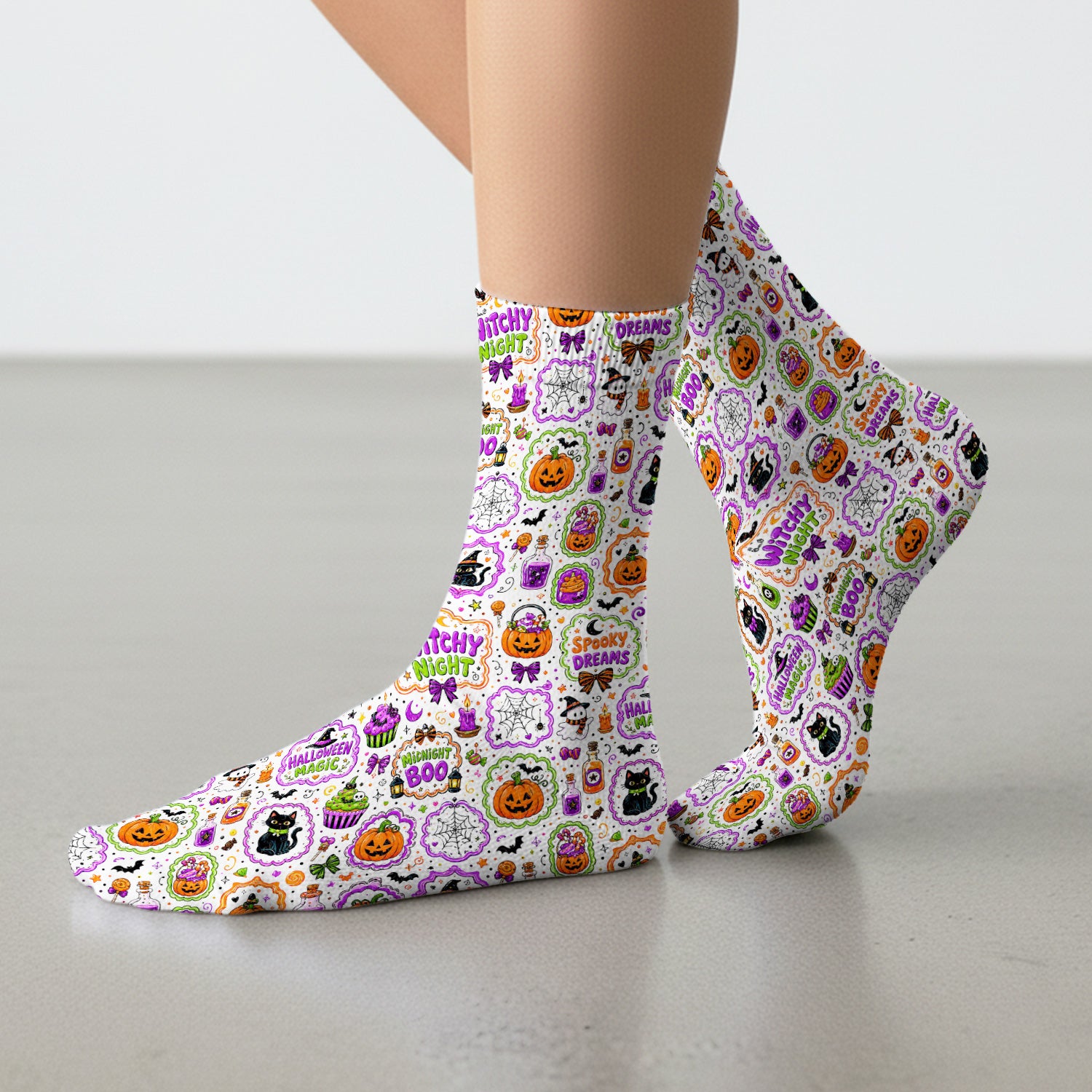 Witchy Halloween Magic And Pumpkins Socks, Adult Socks for Men and Women