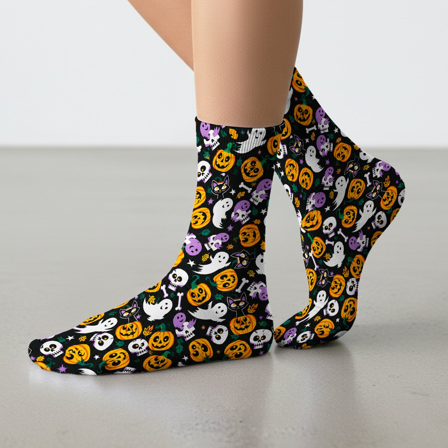 Spooky Pumpkin Ghost Print Socks, Adult Socks for Men and Women