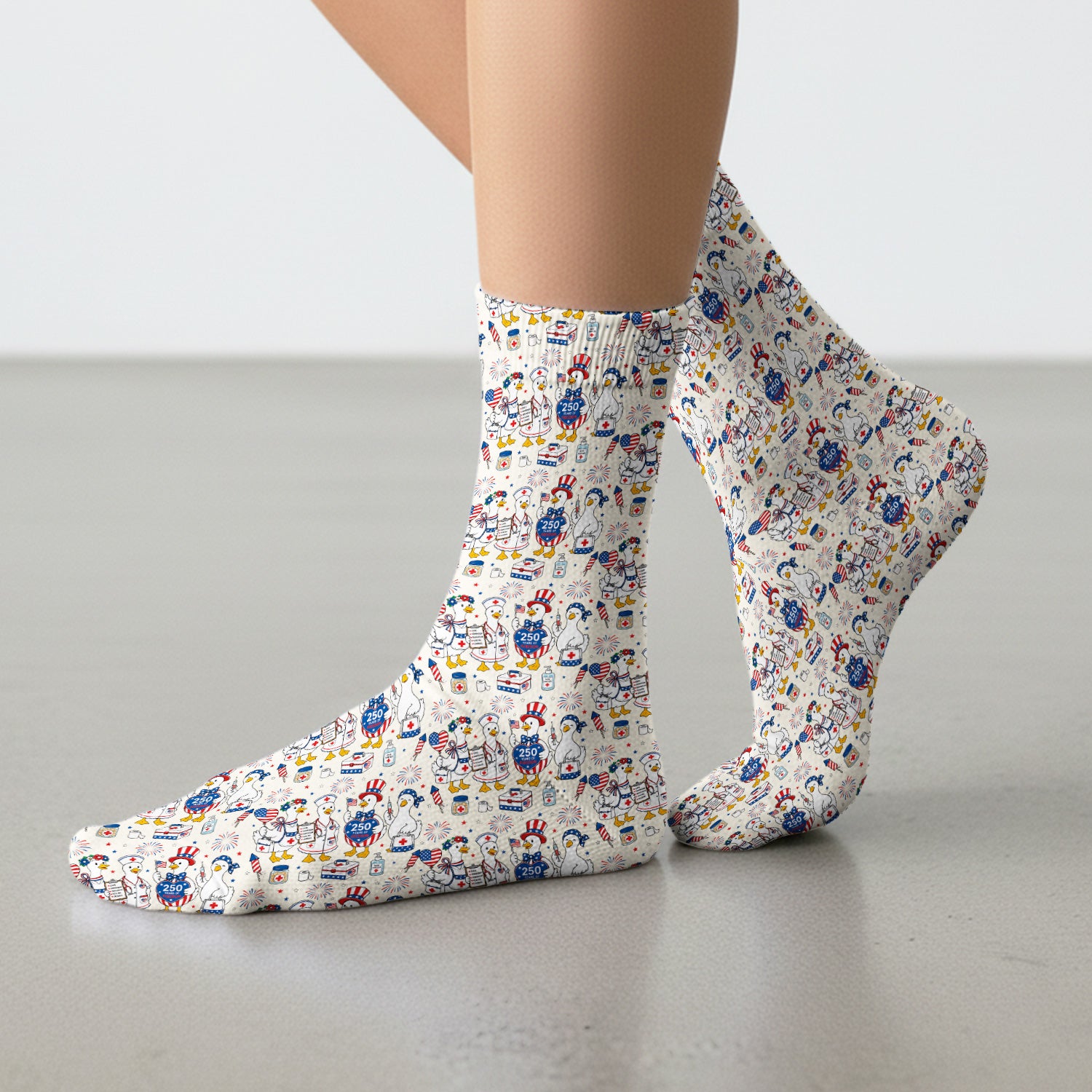 Funny Patriotic Goose Nurse for RN, CNA, Healthcare Workers Socks, Adult Socks for Men and Women