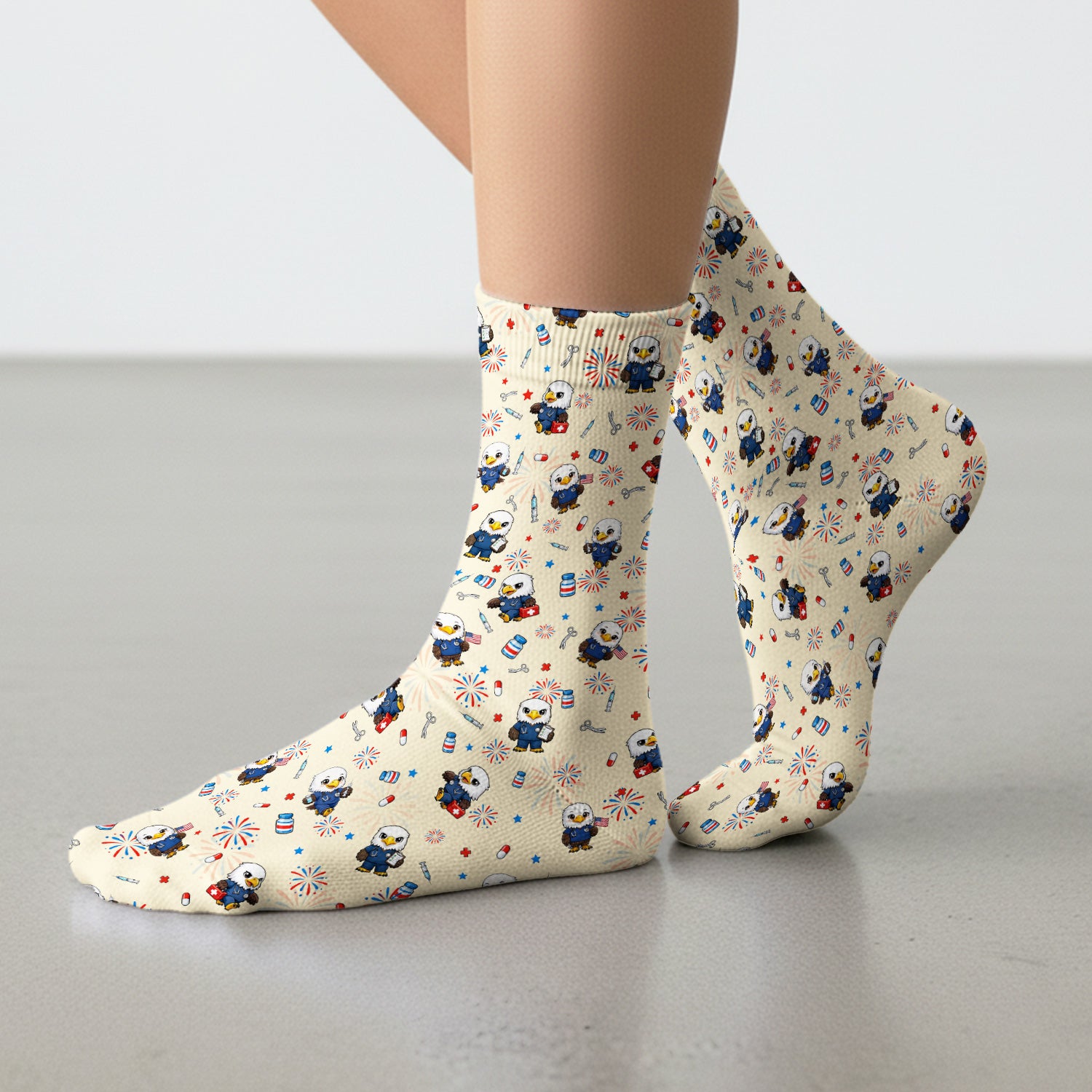 Patriotic Nurse Eagle Fireworks Medical Pattern Sock, Breathable Fabrics Medical Uniform