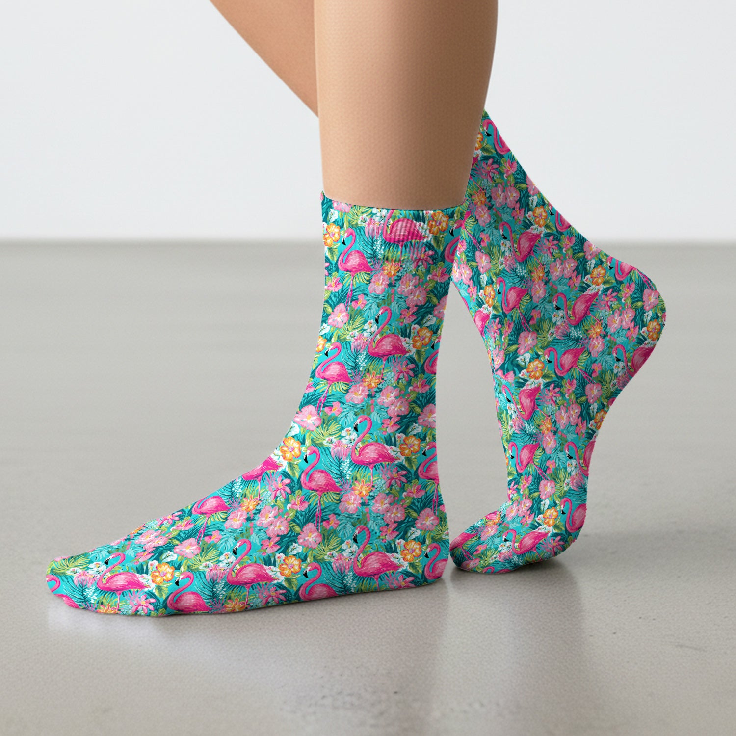 Tropical Flamingo Floral Pattern Socks, Adult Socks for Men and Women