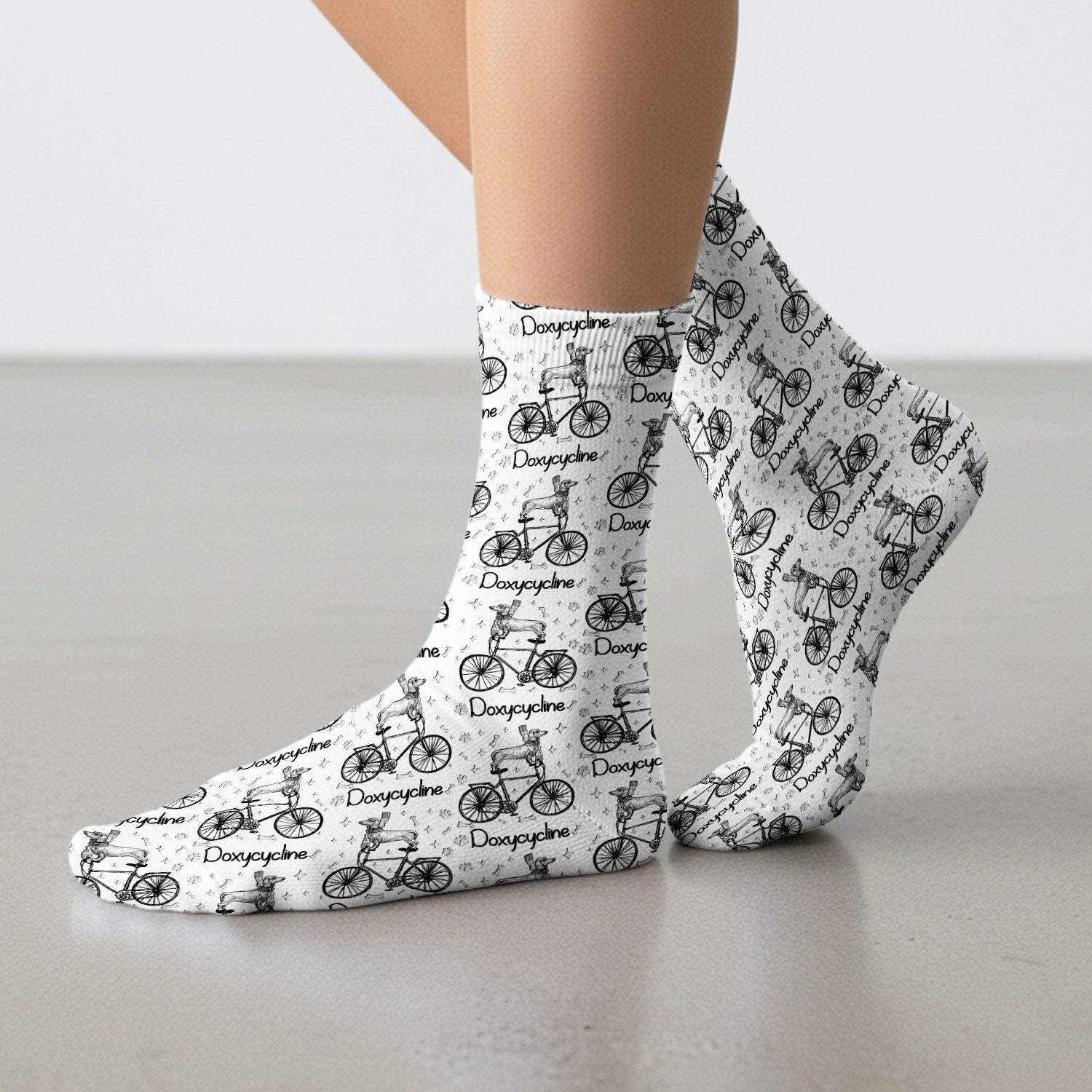 Funny Doxycycline Dog Bicycle Print Scrub Socks, Adult Socks for Men and Women