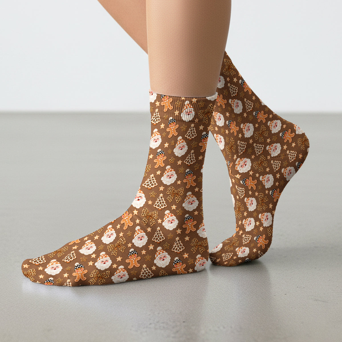 Funny Christmas Cat Baking Biscuits Pattern Socks, Adult Socks for Men and Women