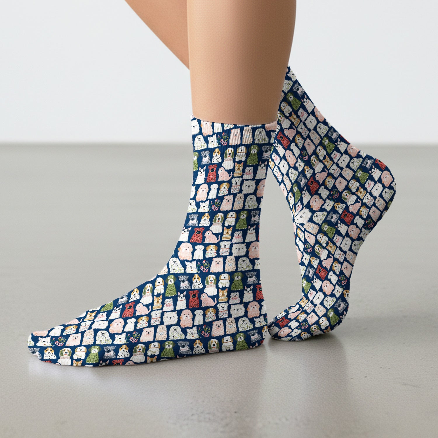 Cute Cartoon Dog Breeds Pattern Socks, Breathable Fabrics Medical Uniform