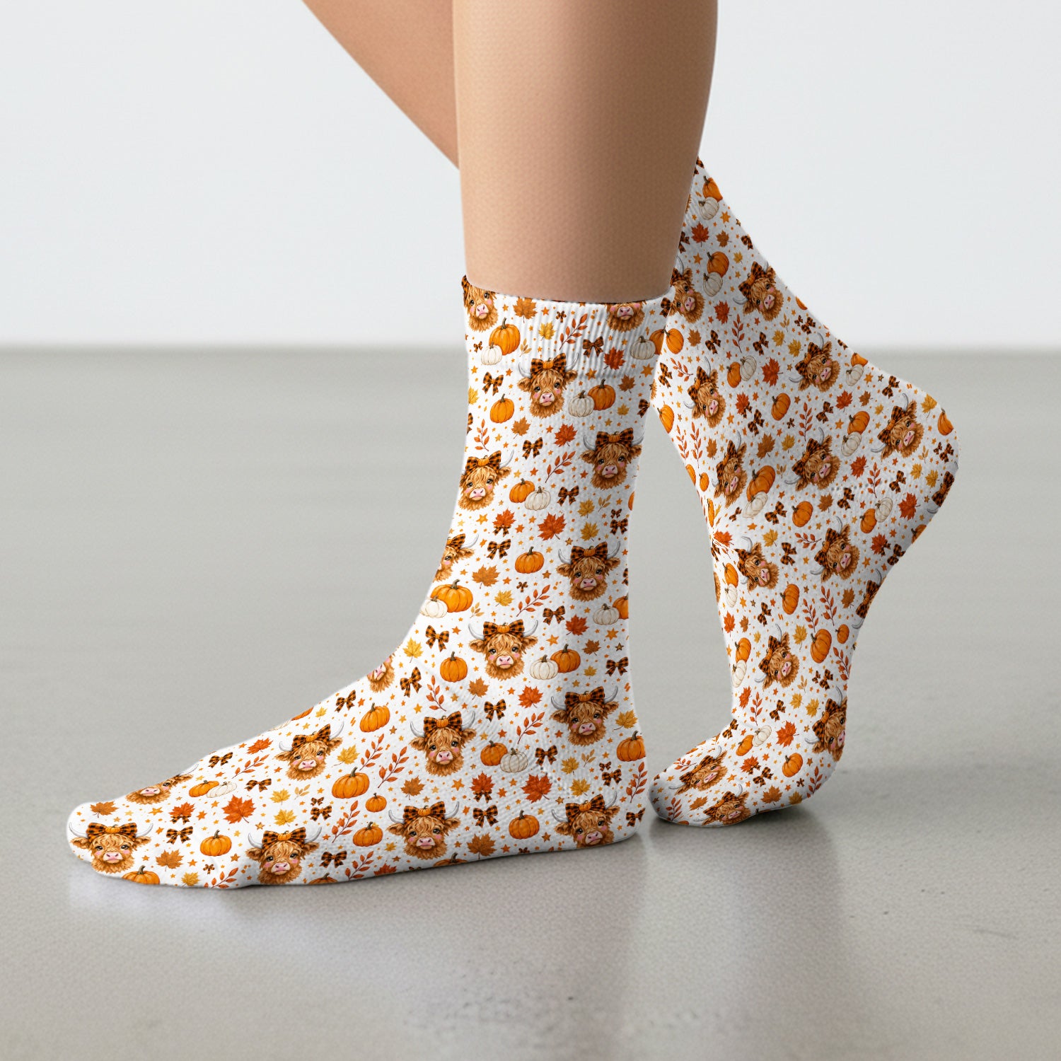 Cute Fall Highland Cow Socks, Adult Socks for Men and Women