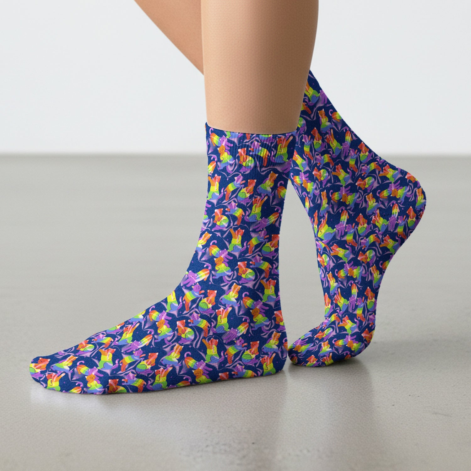 Rainbow Pride Cat Pattern Socks, Adult Socks for Men and Women