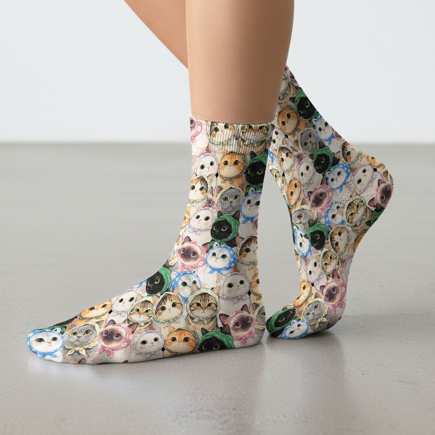 Adorable Multi Cat Portrait Pattern Socks, Adult Socks for Men and Women