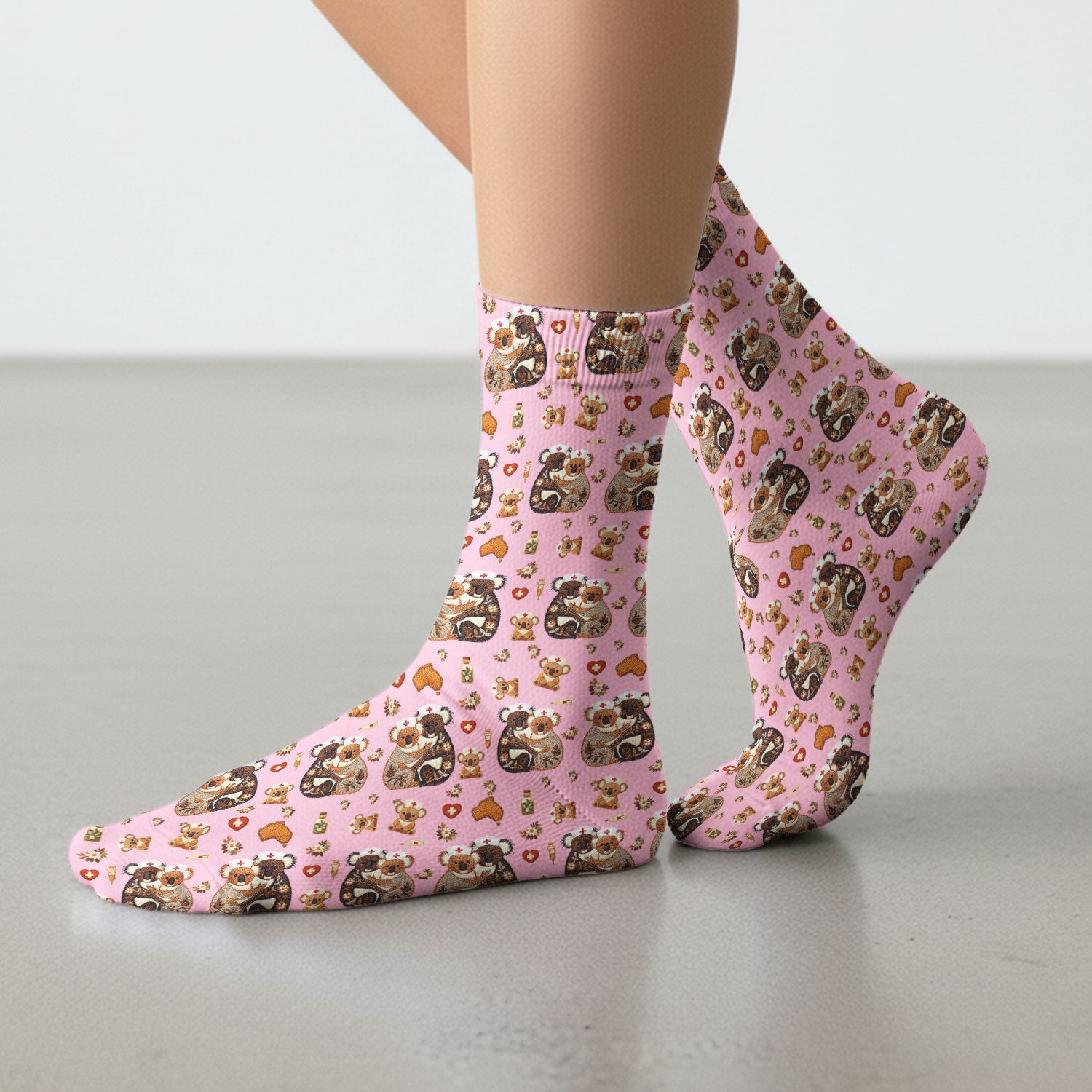 Cute Cartoon Koala Valentine Nurse Design Sock, Breathable Fabrics Medical Uniform