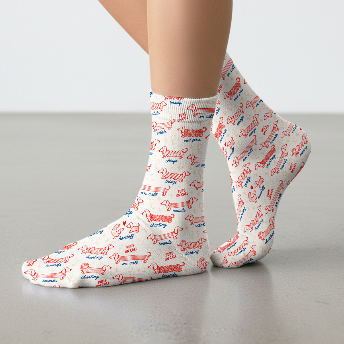 Cute Pups On Call Dachshund Pattern Socks, Adult Socks for Men and Women