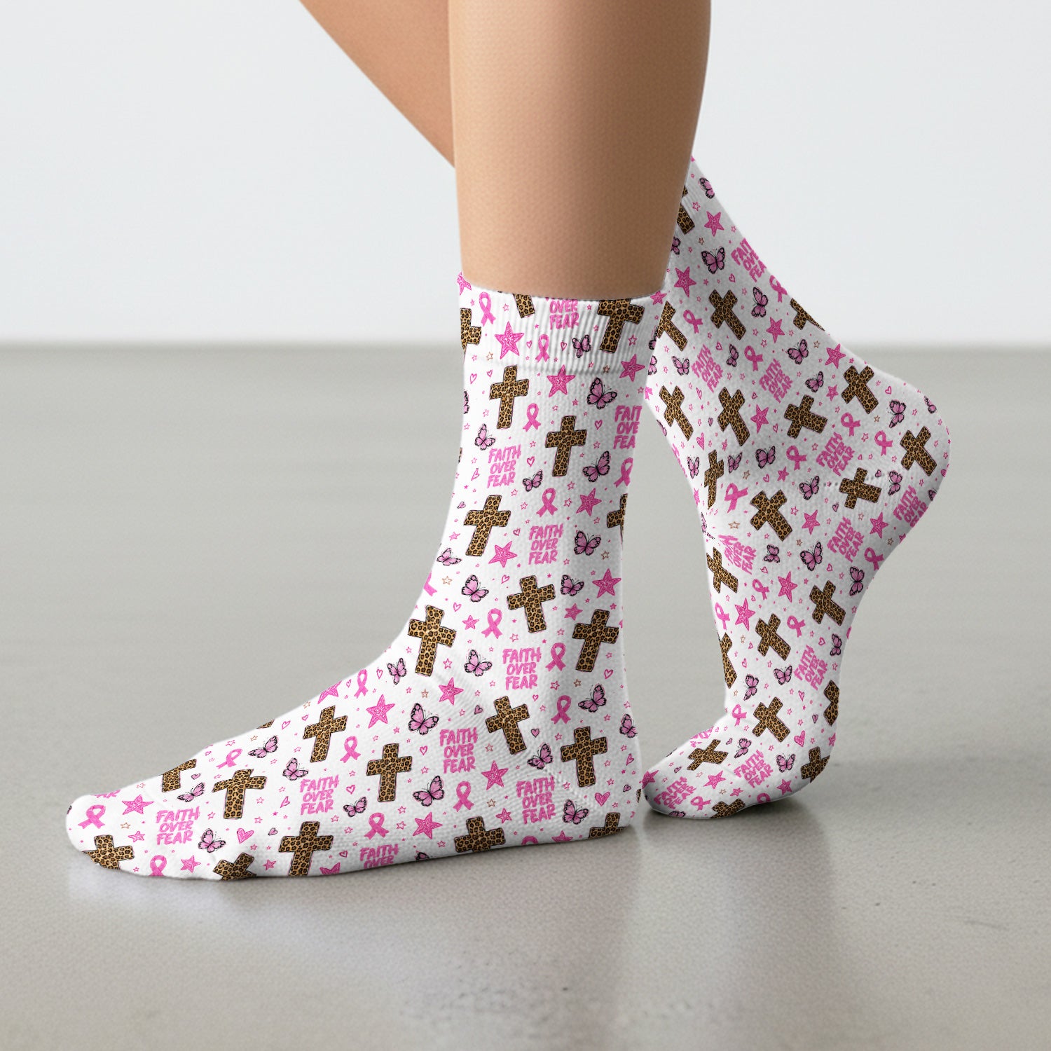 Faith Over Fear Breast Cancer Socks, Adult Socks for Men and Women