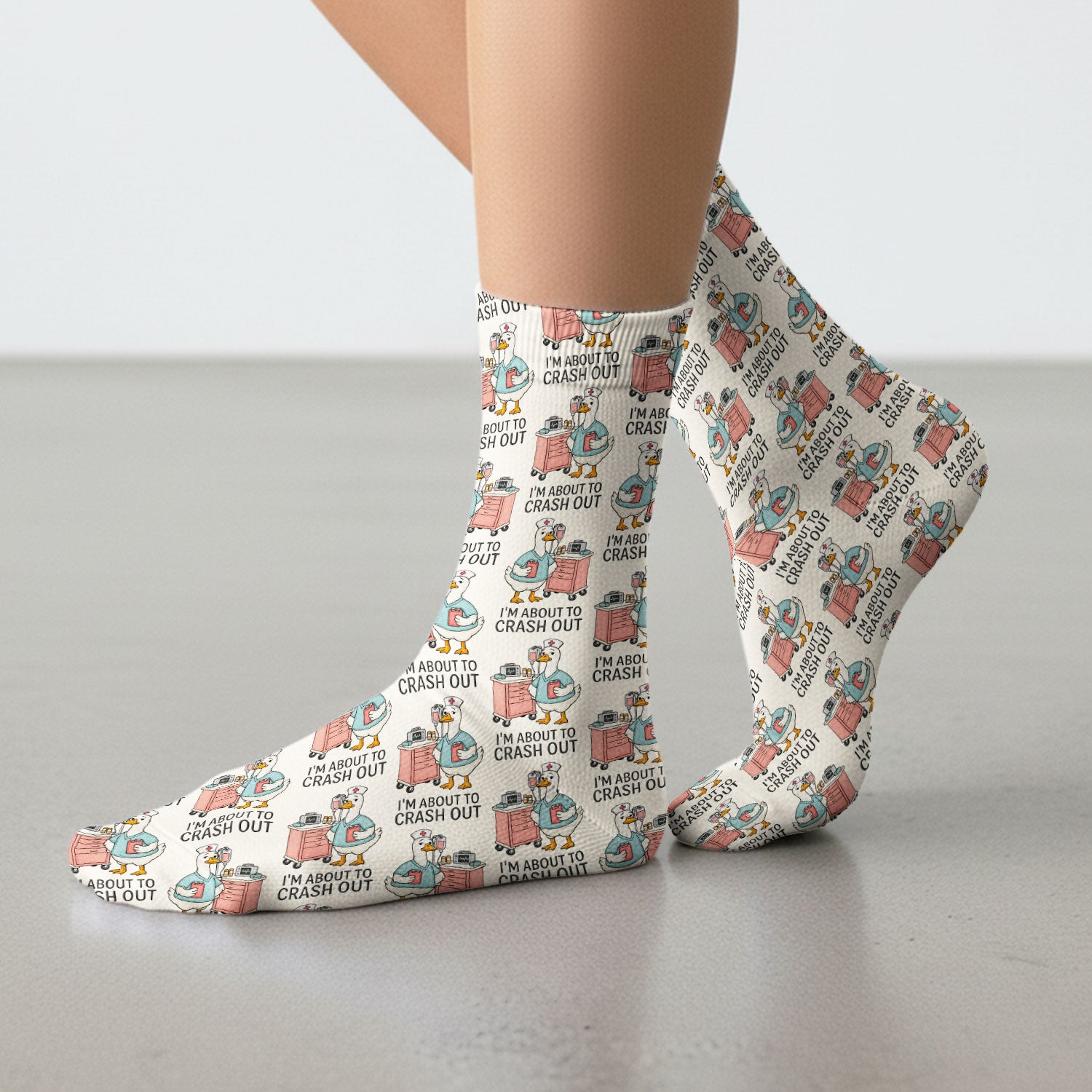 Funny Nurse Goose Crash Out Pattern Socks, Breathable Fabrics Medical Uniform