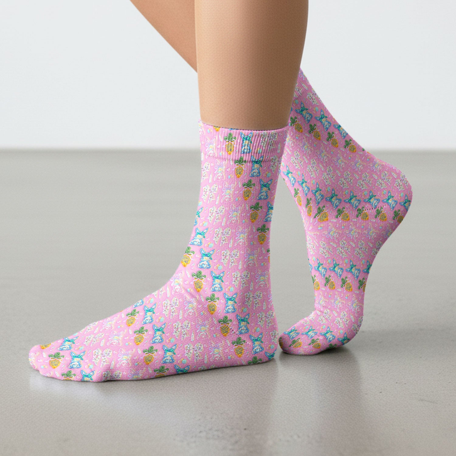 Easter Bunny Carrot Bow Floral Print Socks, Breathable Fabrics Medical Uniform