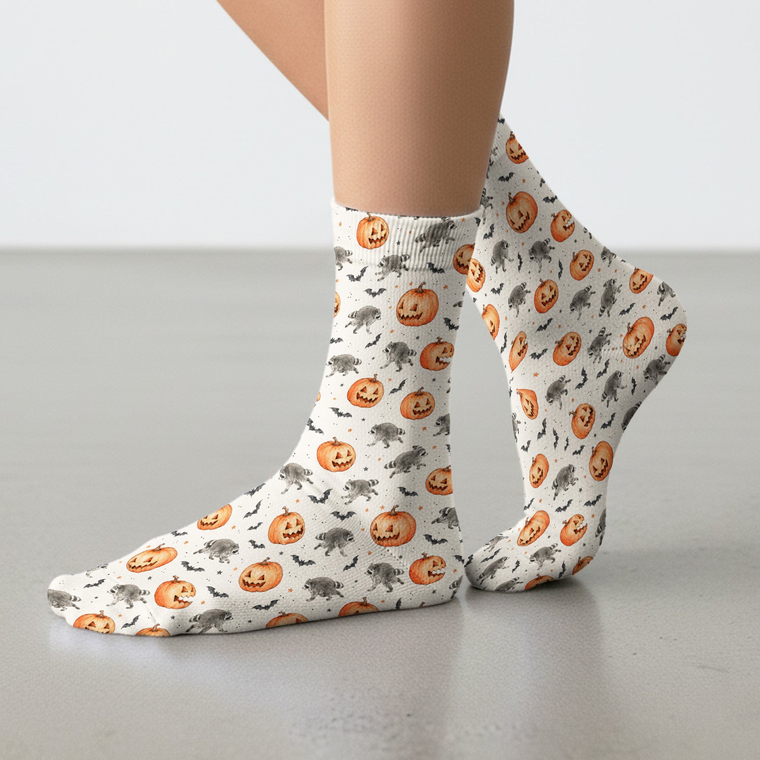 Spooky Halloween Raccoon And Pumpkin Socks, Adult Socks for Men and Women