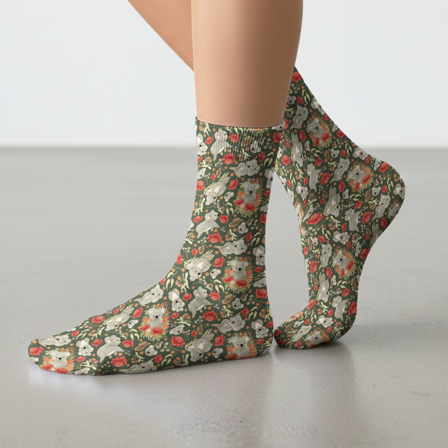 Cute Koala Wildflower Pattern Socks, Adult Socks for Men and Women