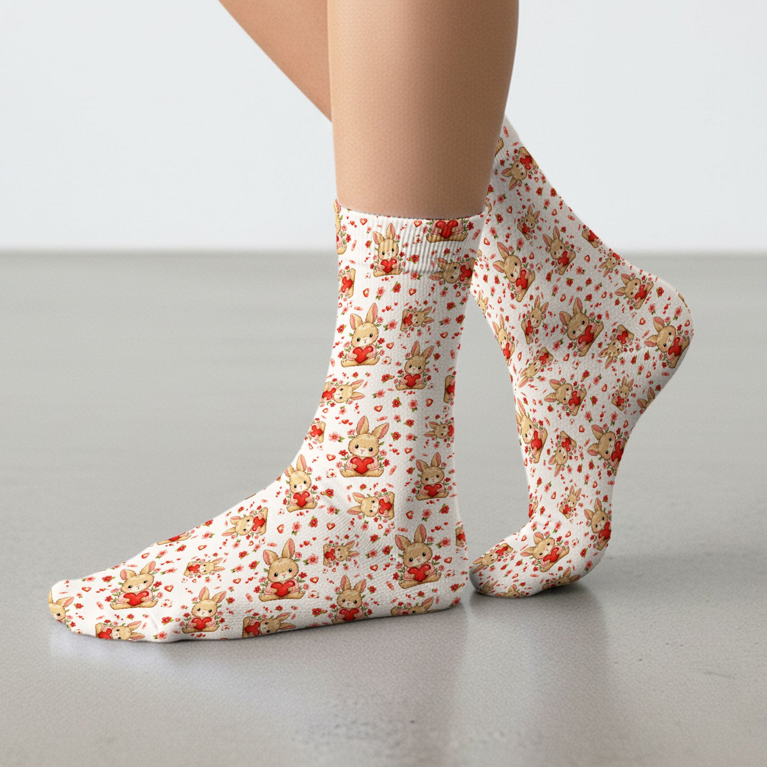 Adorable Bunny Heart Healthcare Design Socks, Adult Socks for Men and Women