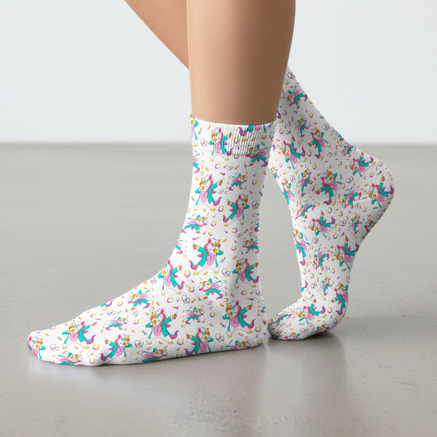 Cute Unicorn Nurse Dance Pattern Socks, Breathable Fabrics Medical Uniform