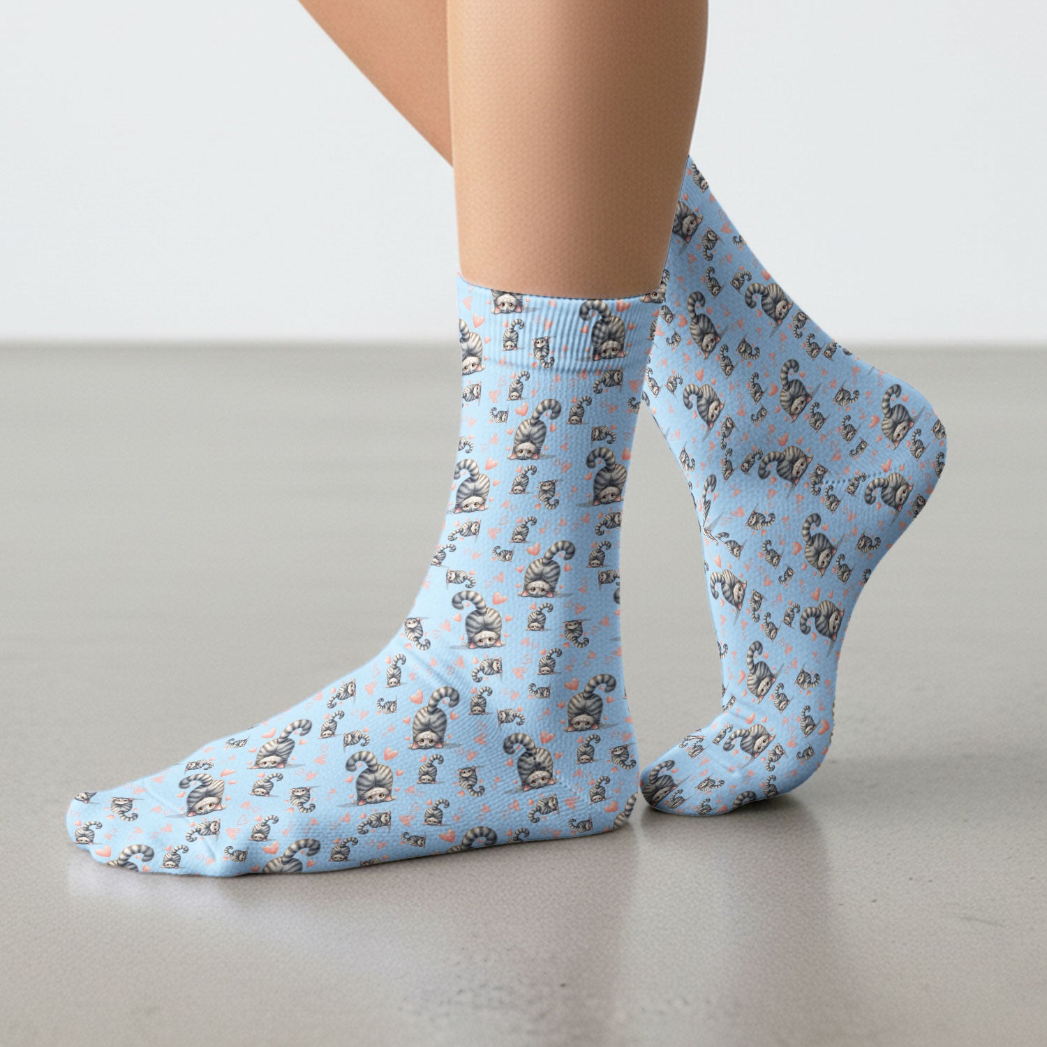 Valentine Cute Cat Scrub Socks, Cat Heart Pattern Nurse Uniform, Comfortable Scrubs For Nurses
