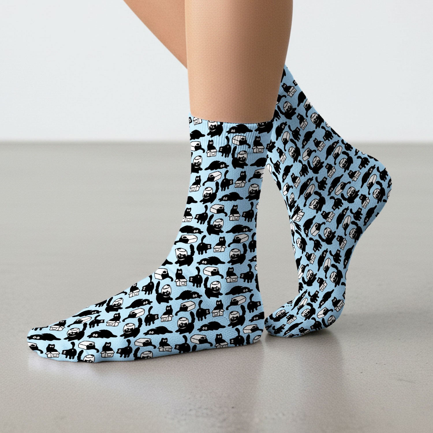 Dark Playful Cat Cartoon Pattern Medical Socks, Socks for Nurse Doctor